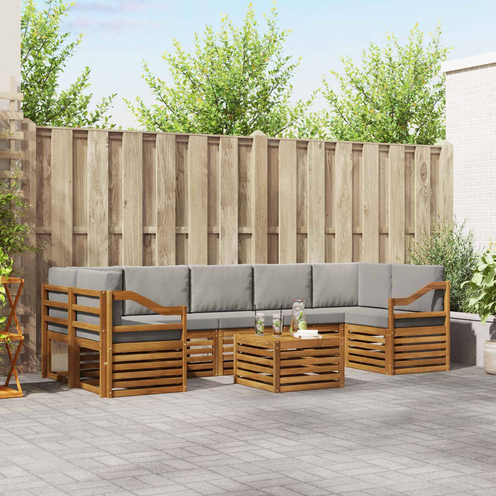 vidaXL Outdoor-Sofagarnitur mit Kissen 8 pcs Natürlich und Hellgrau