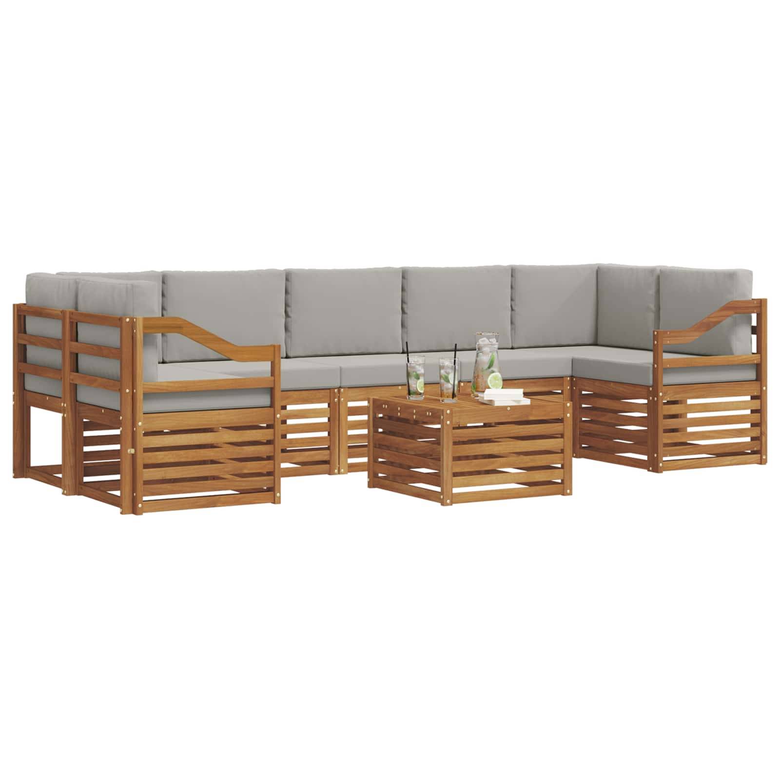 vidaXL Outdoor-Sofagarnitur mit Kissen 8 pcs Natürlich und Hellgrau