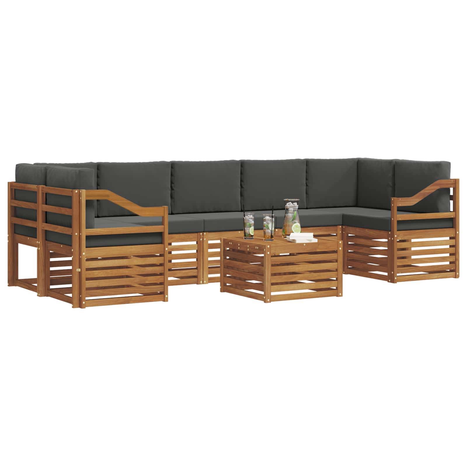 vidaXL Outdoor-Sofagarnitur mit Kissen 8 pcs Natur und Anthrazit