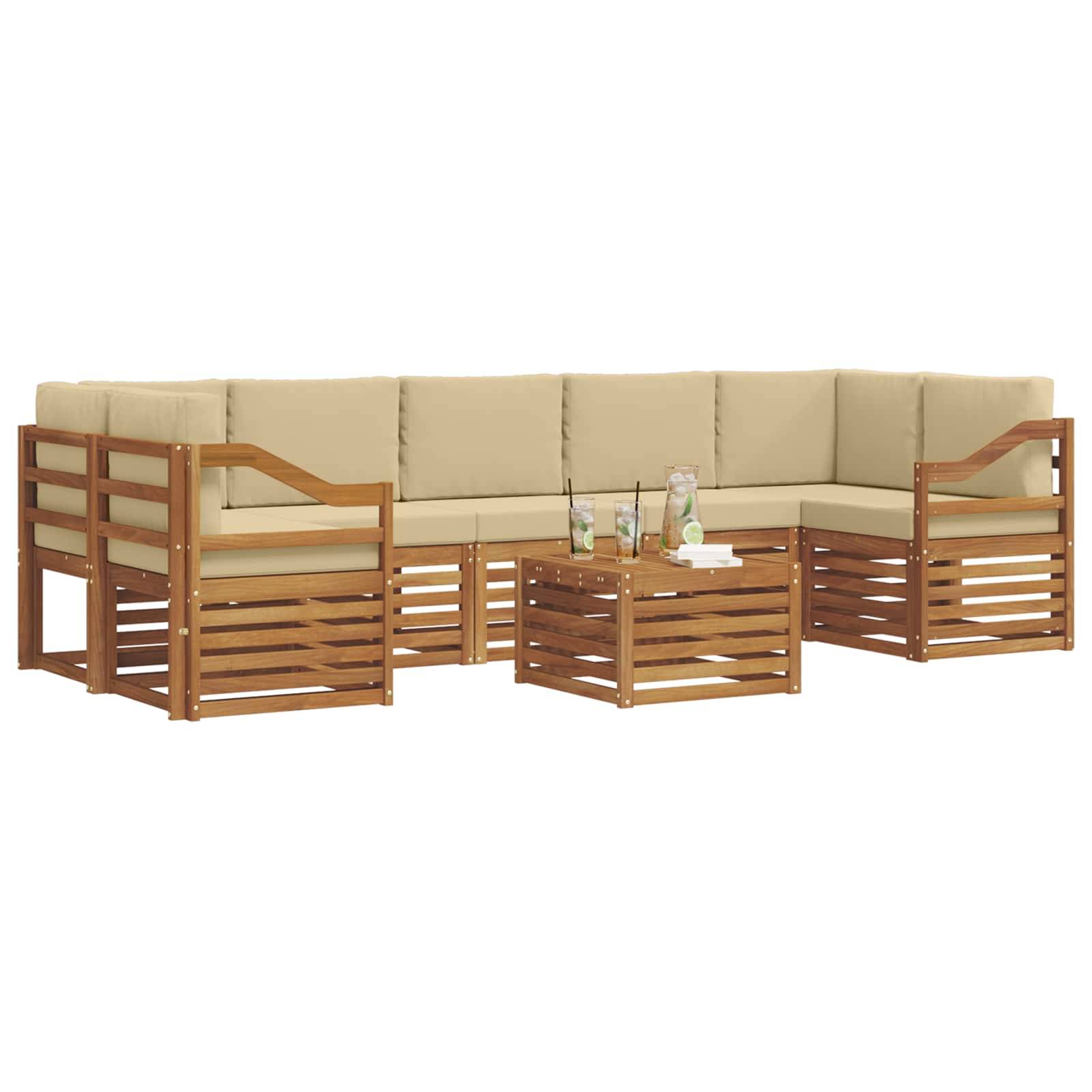 vidaXL Outdoor-Sofagarnitur 8 pcs Natur und Beige Massivholz Akazie