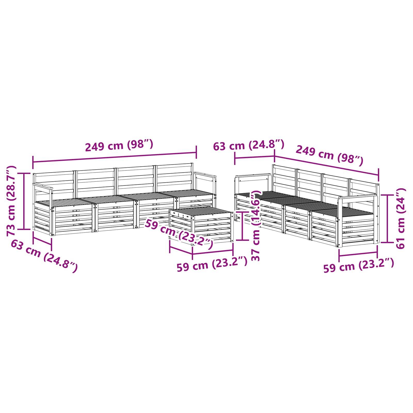vidaXL Sofagarnituren 9 pcs Natur Massivholz Akazie