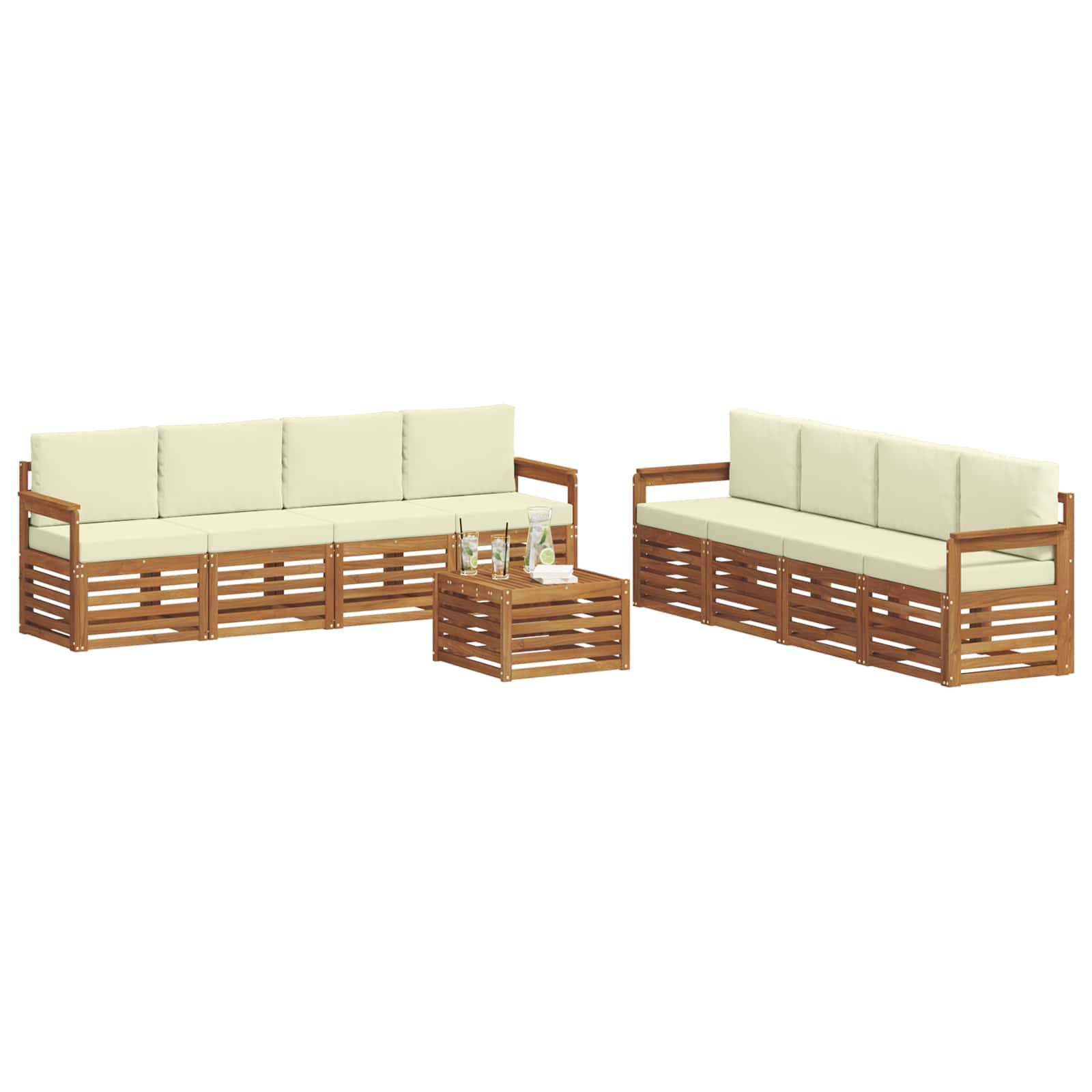 vidaXL Sofagarnituren 9 pcs Natur und Creme Massivholz Akazie