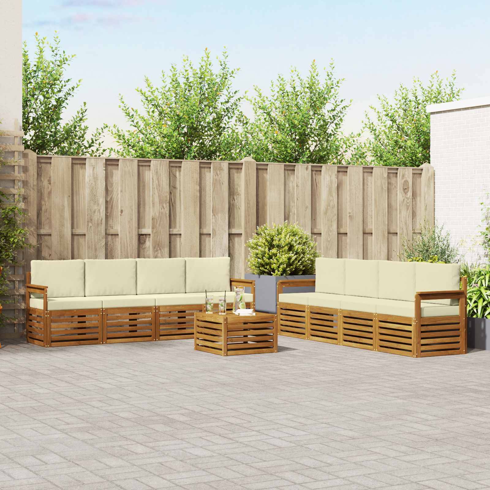 vidaXL Sofagarnituren 9 pcs Natur und Creme Massivholz Akazie
