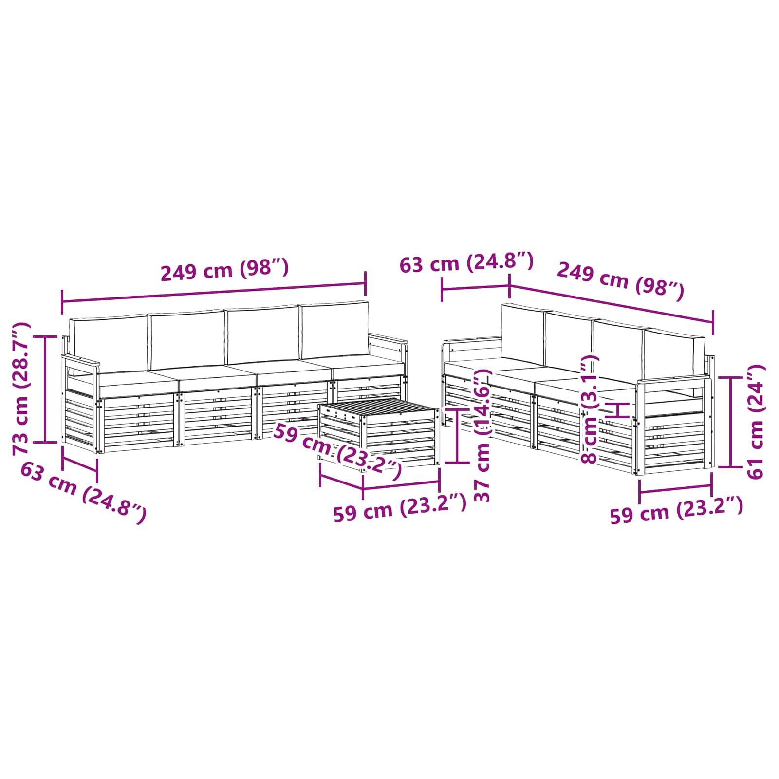 vidaXL Sofagarnituren 9 pcs Natur und Creme Massivholz Akazie