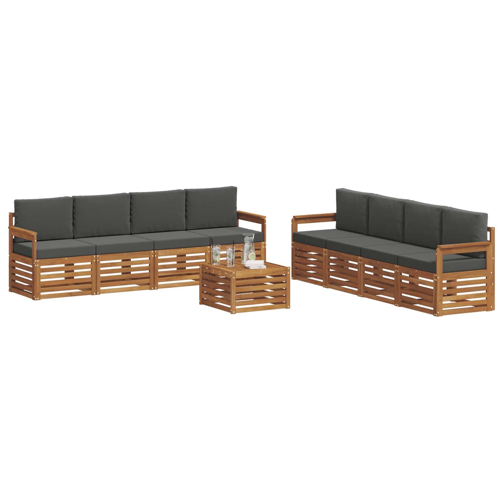 vidaXL Sofagarnituren 9 pcs Natur und Anthrazit Massivholz Akazie