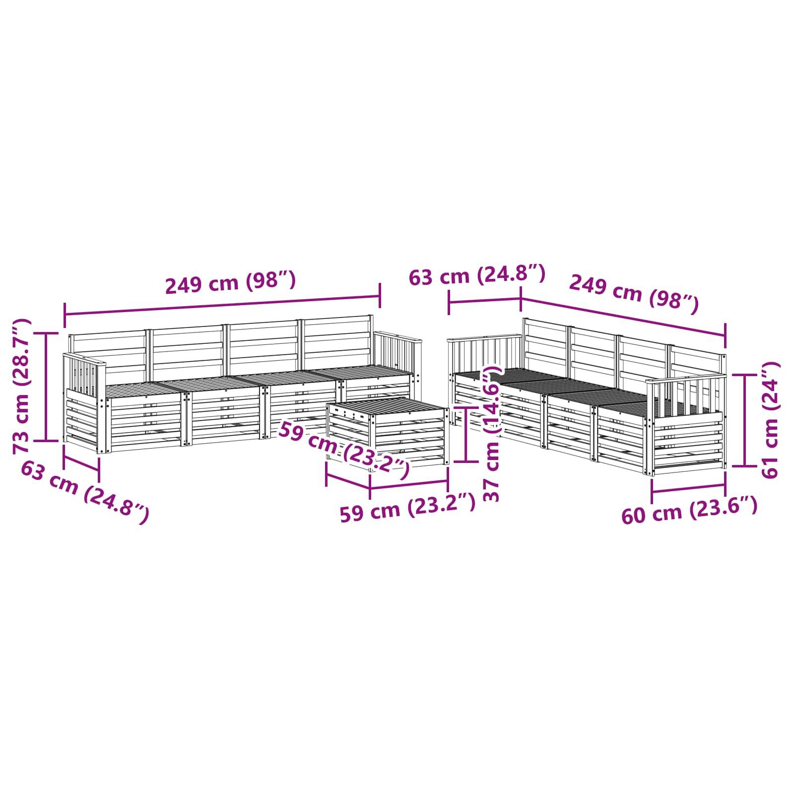 vidaXL Sofagarnituren 9 pcs Natur Massivholz Akazie