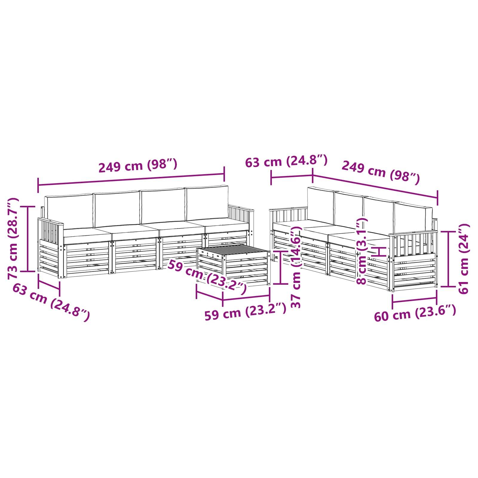 vidaXL Outdoor-Sofagarnitur 9 pcs Weiß und Creme 59 x 59 x 37 cm