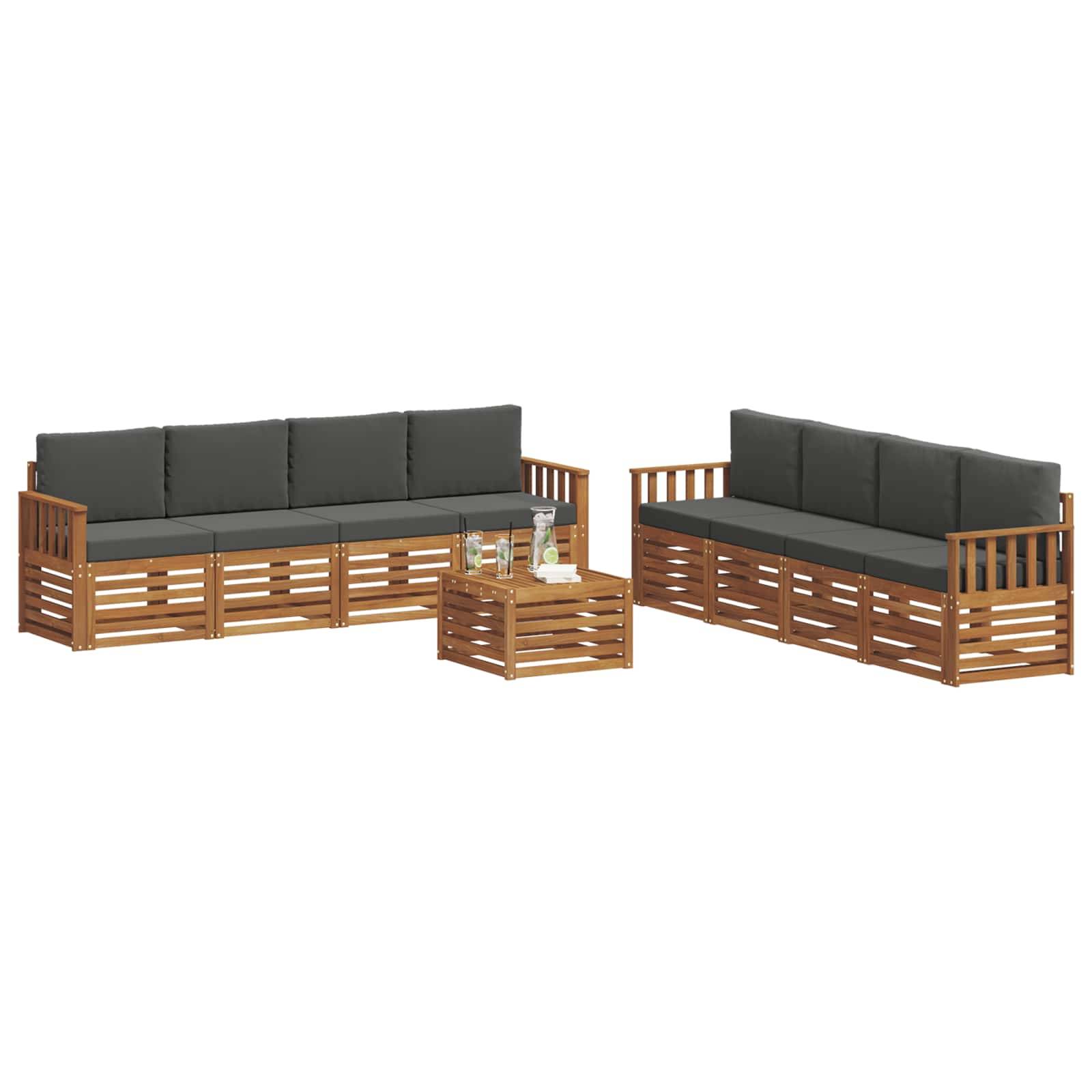 vidaXL Sofagarnituren 9 pcs Natur und Anthrazit Massivholz Akazie