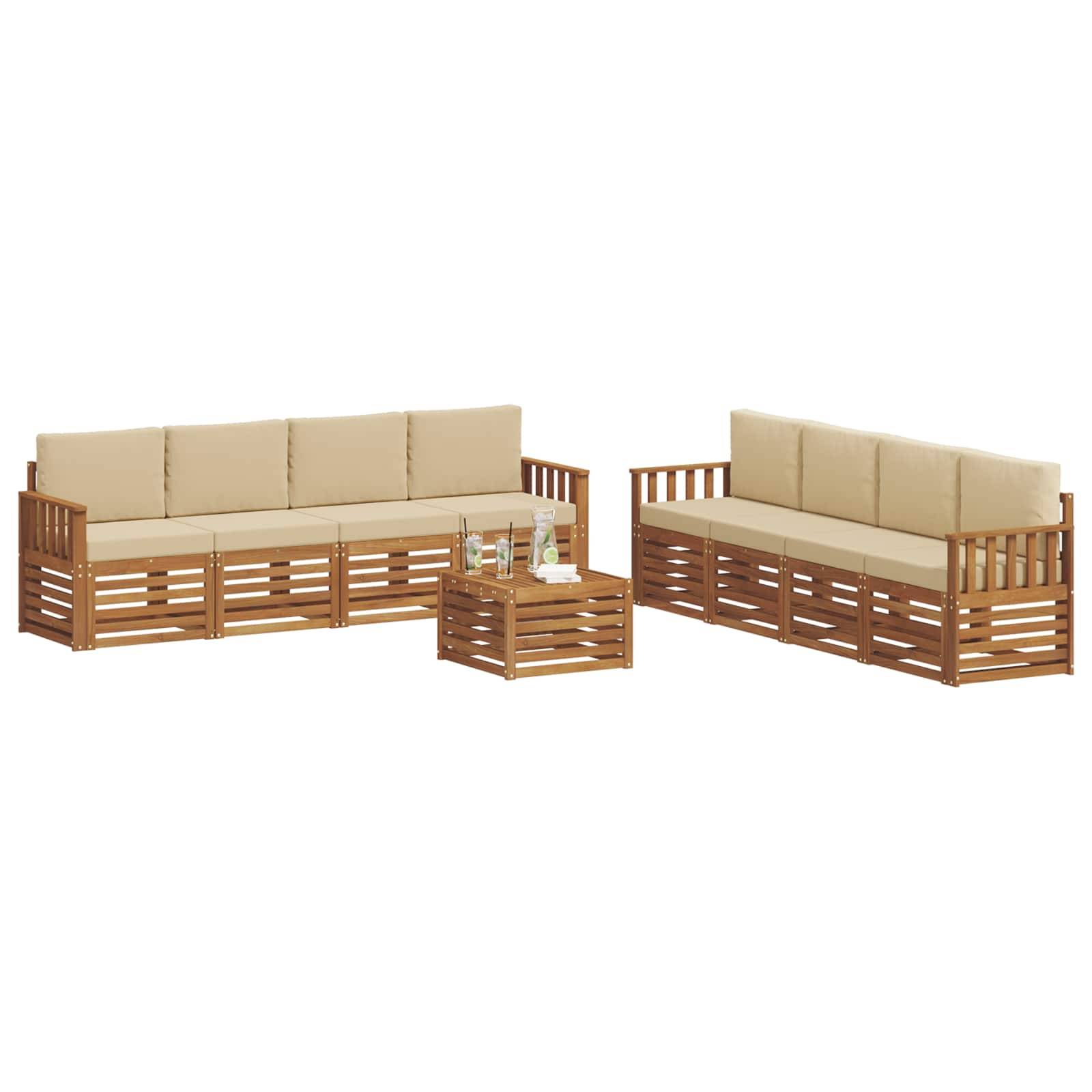 vidaXL Sofagarnituren 9 pcs Natur und Beige Massivholz Akazie