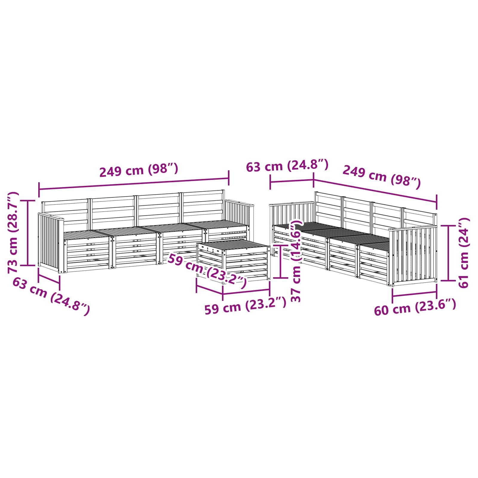 vidaXL Sofagarnituren 9 pcs Natur Massivholz Akazie