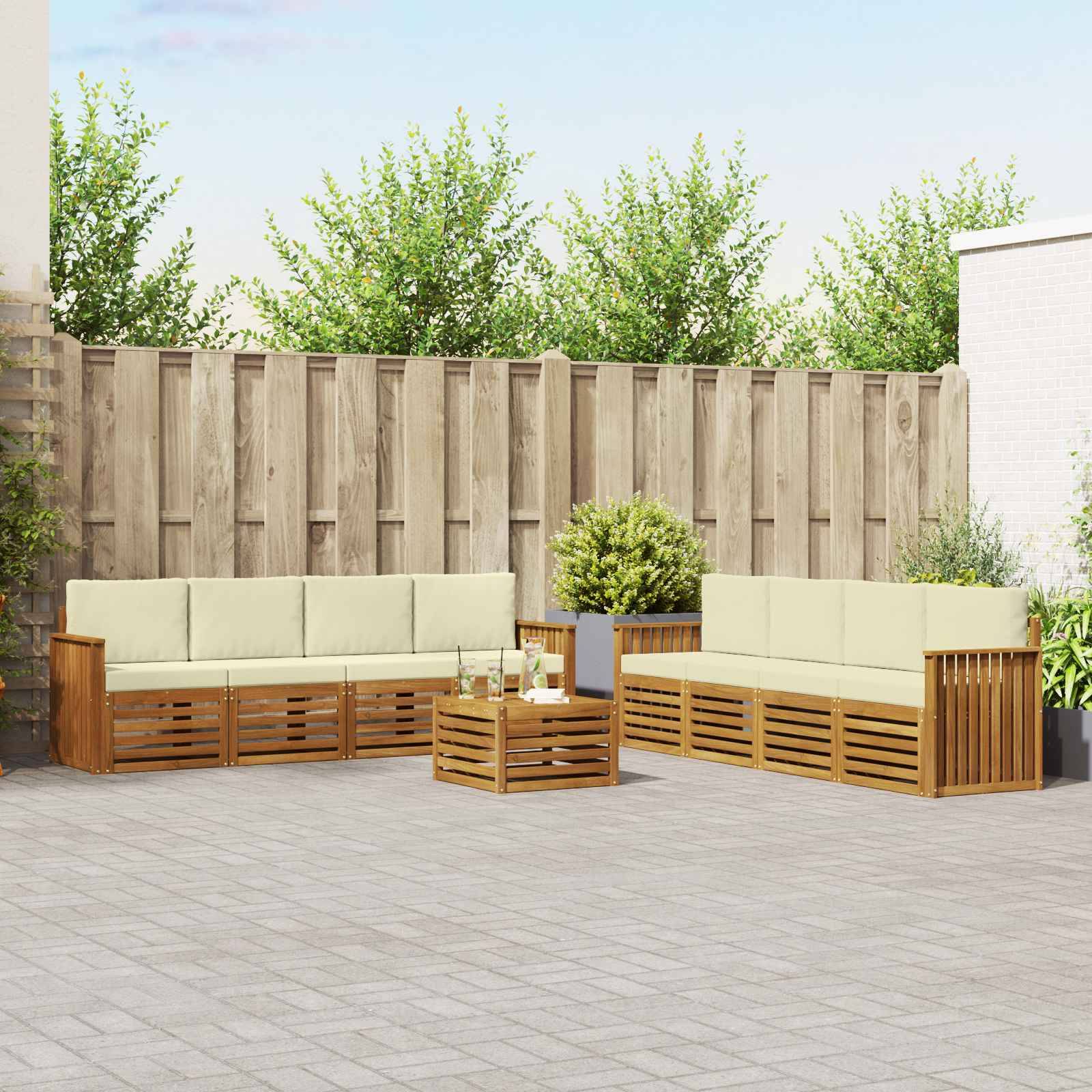 vidaXL Sofagarnituren 9 pcs Natur und Creme Massivholz Akazie