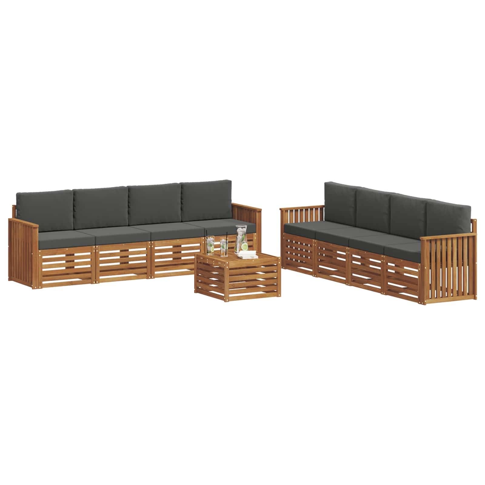 vidaXL Sofagarnituren 9 pcs Natur und Anthrazit Massivholz Akazie