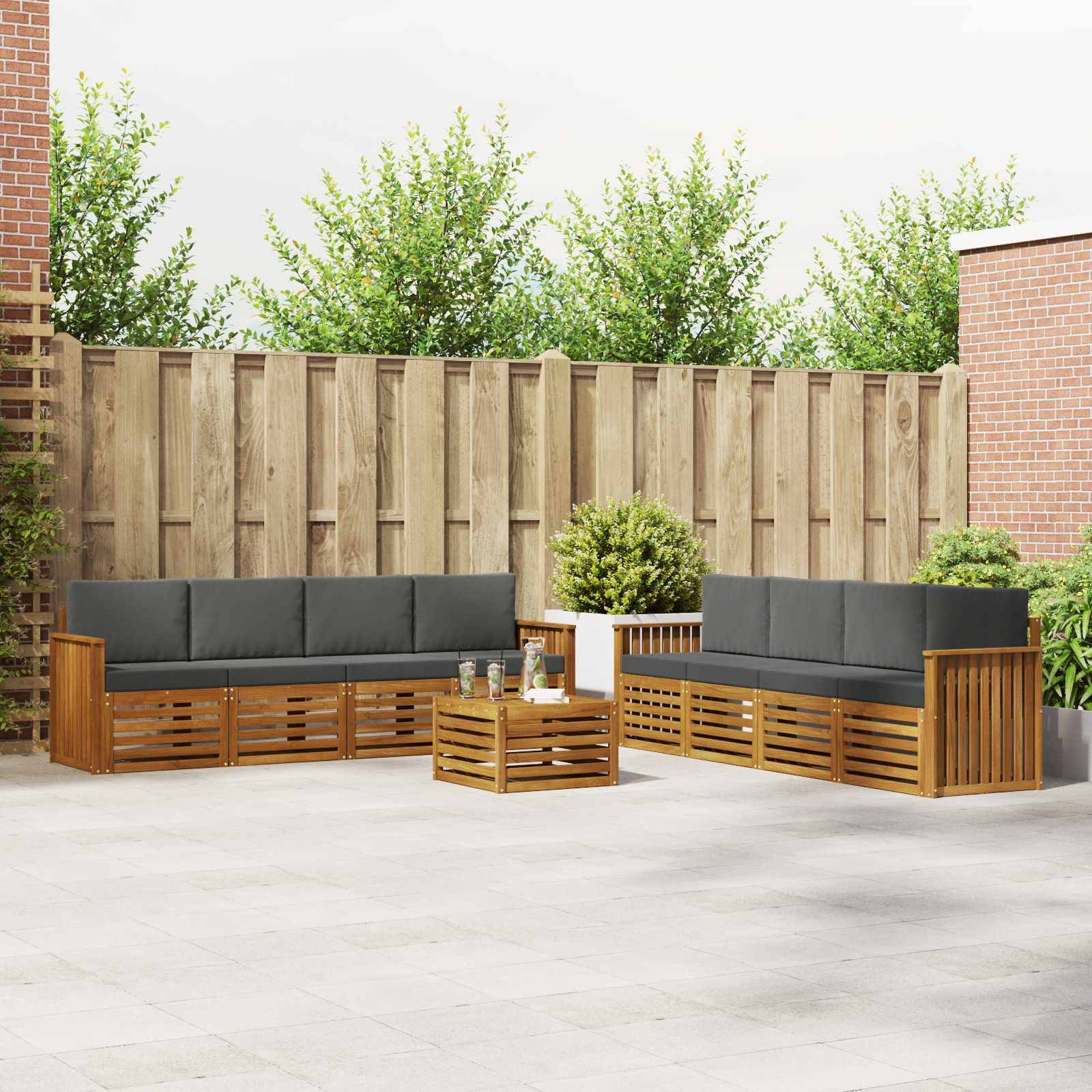 vidaXL Sofagarnituren 9 pcs Natur und Anthrazit Massivholz Akazie