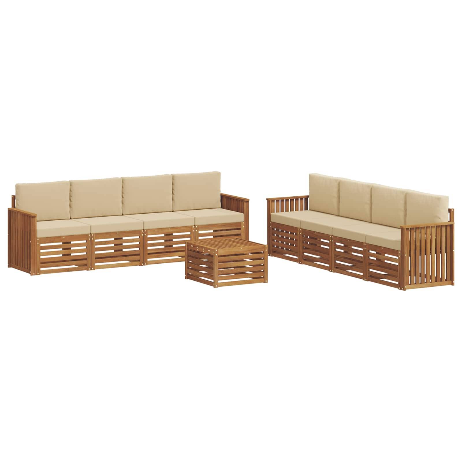 vidaXL Sofagarnituren 9 pcs Natur und Beige Massivholz Akazie