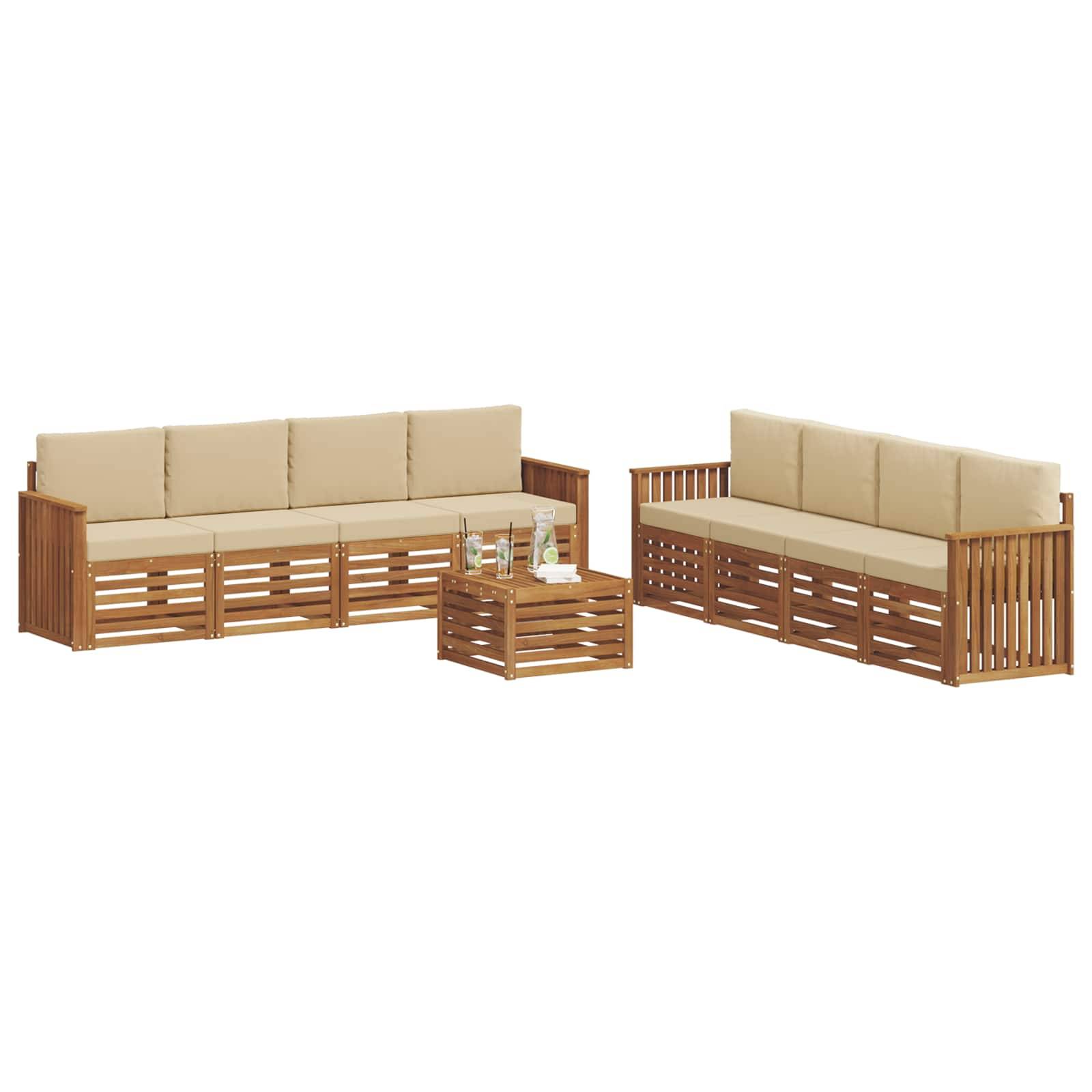 vidaXL Sofagarnituren 9 pcs Natur und Beige Massivholz Akazie