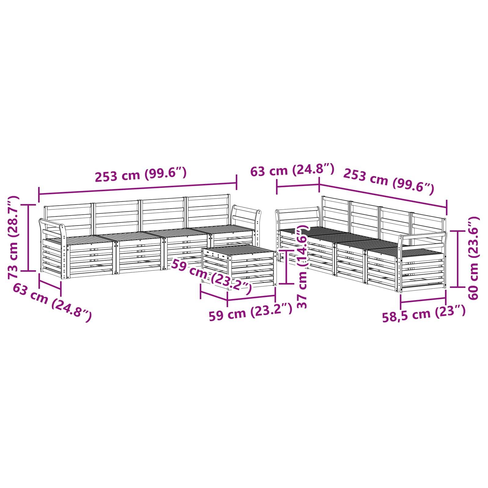 vidaXL Sofagarnituren 9 pcs Natur Massivholz Akazie