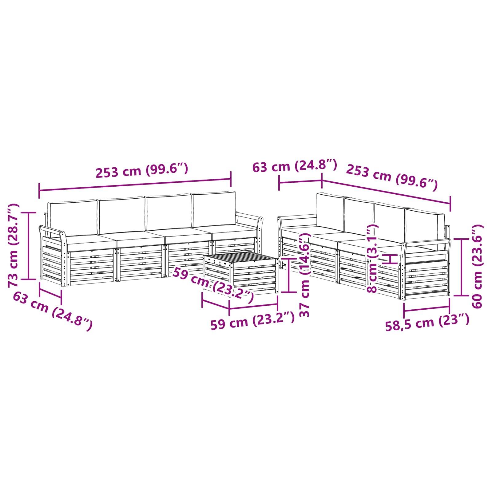 vidaXL Sofagarnituren 9 pcs Weiß und Hellgrau 59 x 59 x 37 cm
