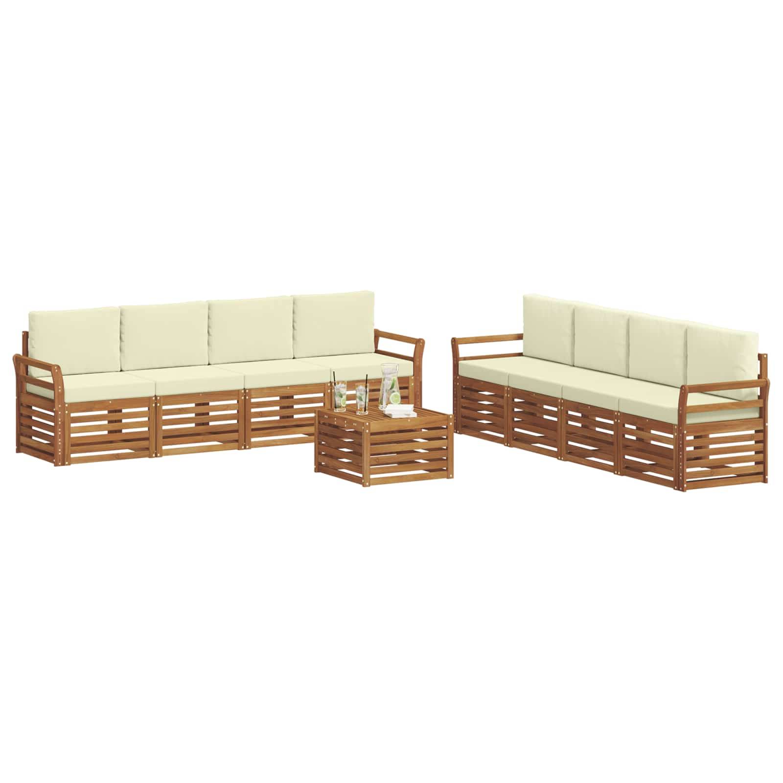 vidaXL Sofagarnituren 9 pcs Natur und Creme Massivholz Akazie
