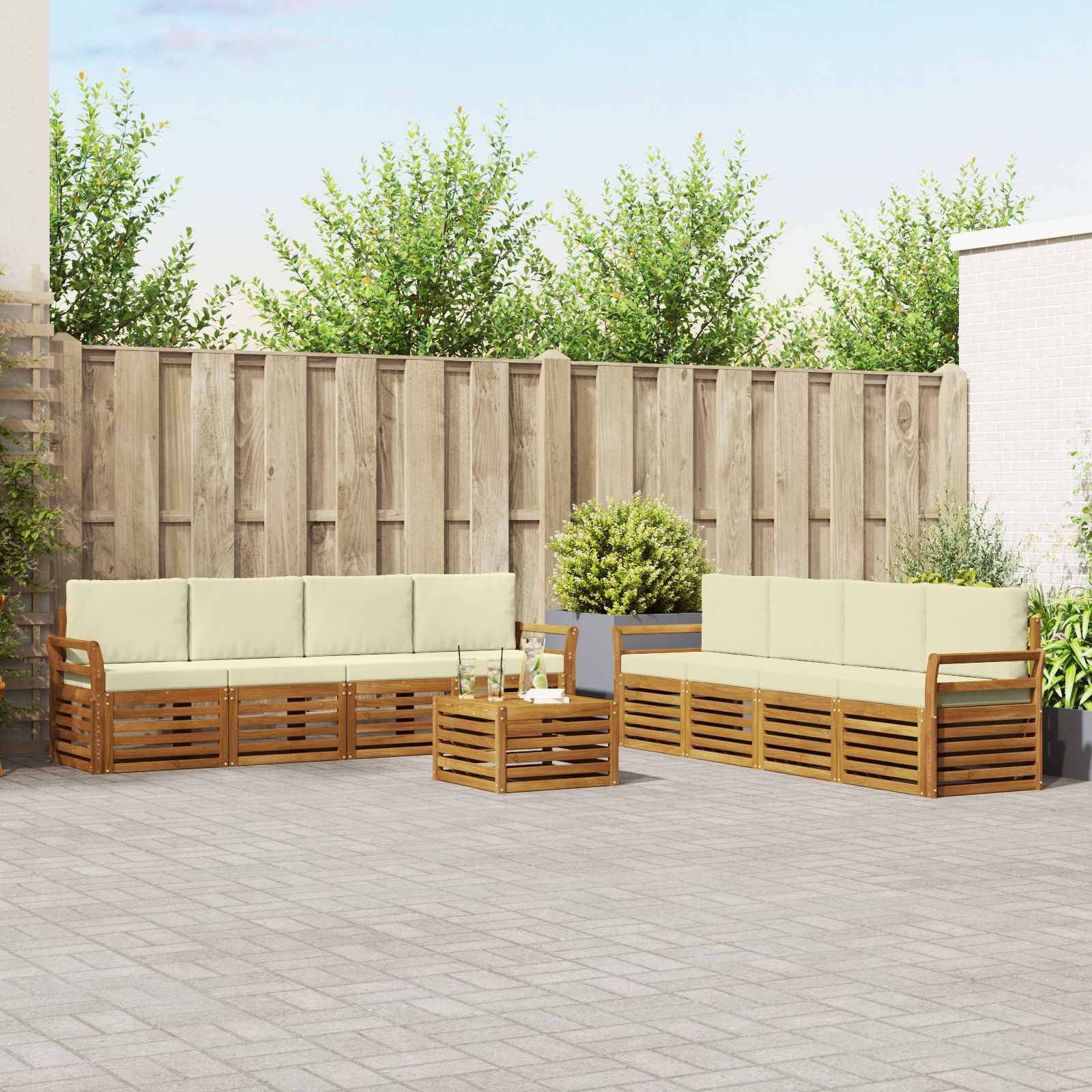 vidaXL Sofagarnituren 9 pcs Natur und Creme Massivholz Akazie