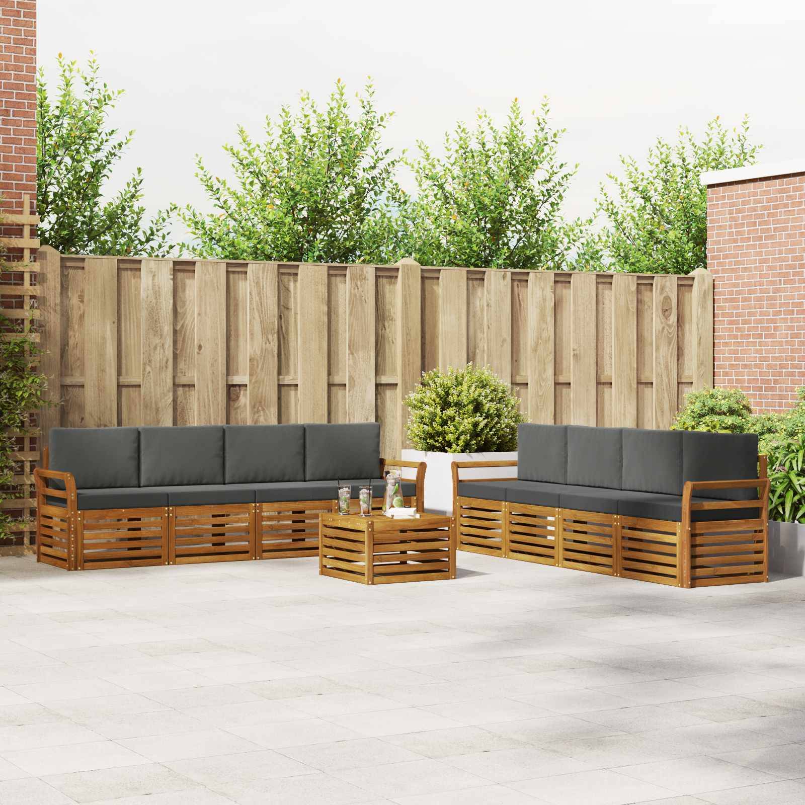 vidaXL Sofagarnituren 9 pcs Natur und Anthrazit Massivholz Akazie