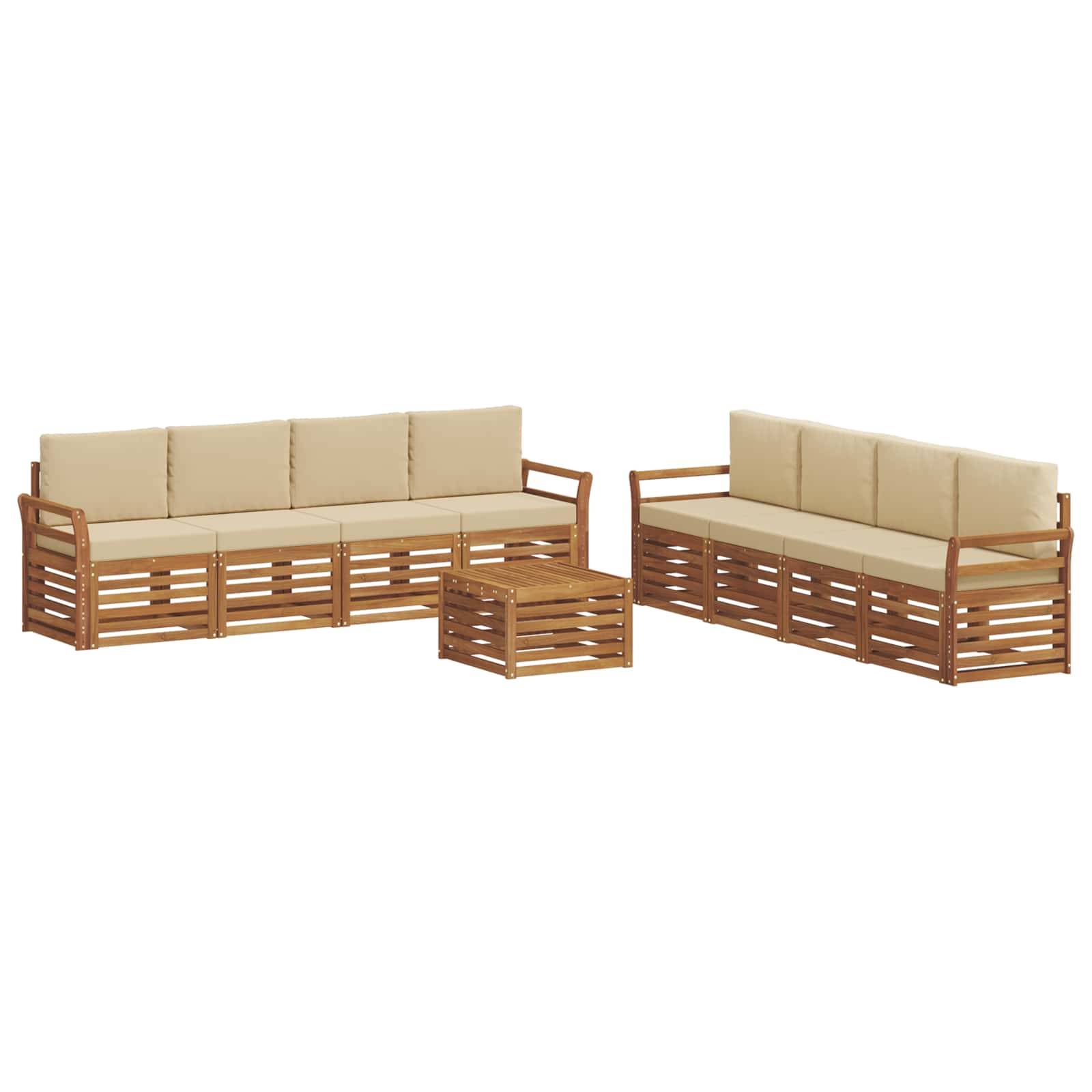 vidaXL Sofagarnituren 9 pcs Natur und Beige Massivholz Akazie