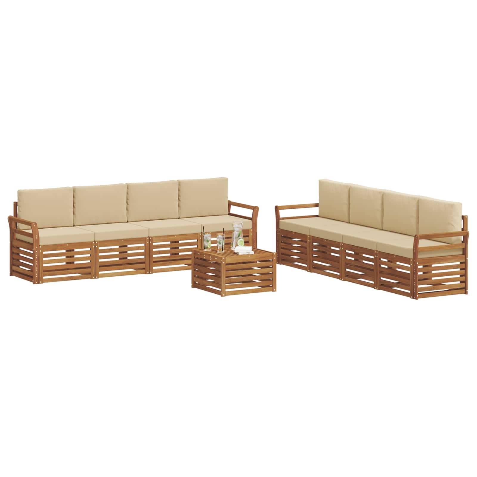 vidaXL Sofagarnituren 9 pcs Natur und Beige Massivholz Akazie