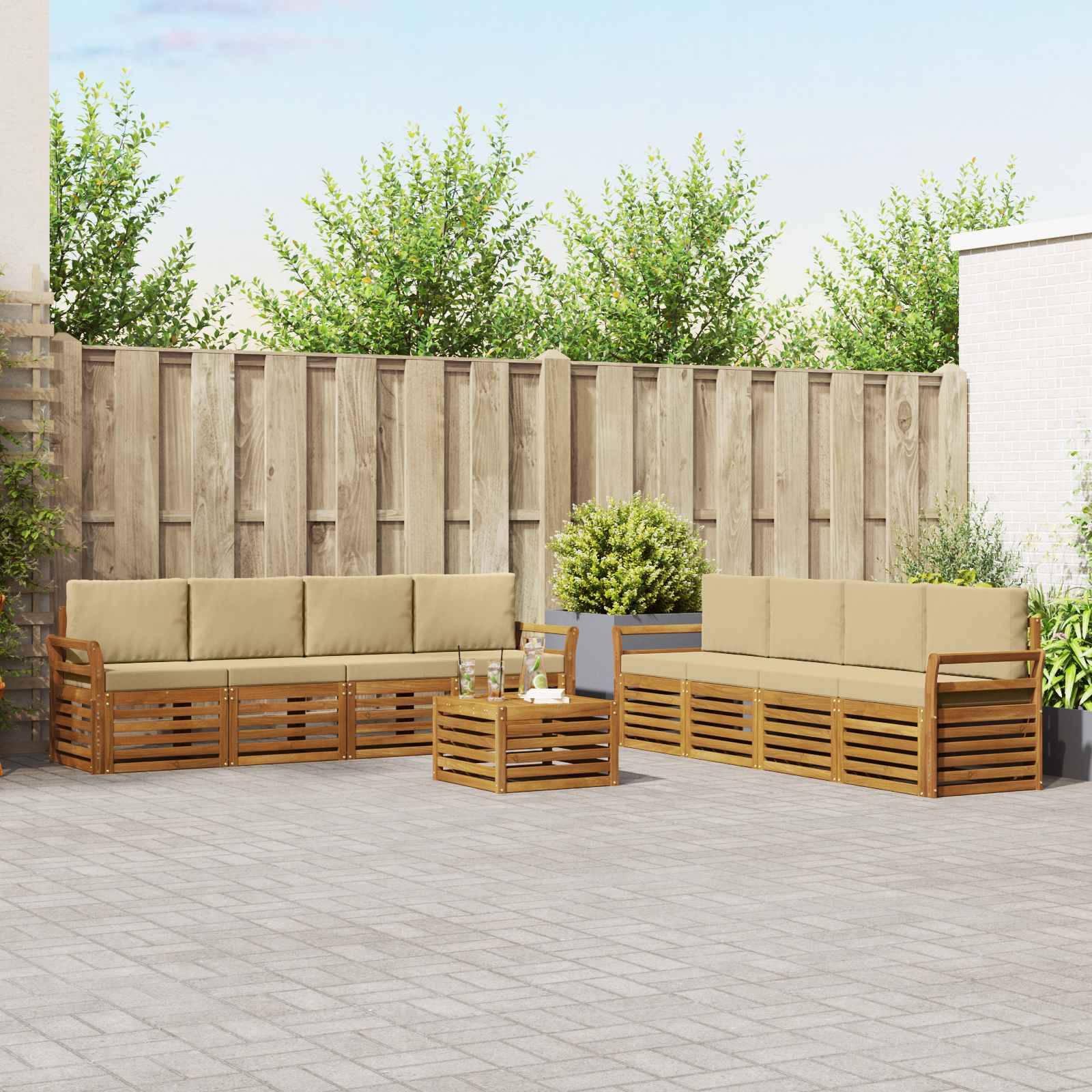 vidaXL Sofagarnituren 9 pcs Natur und Beige Massivholz Akazie