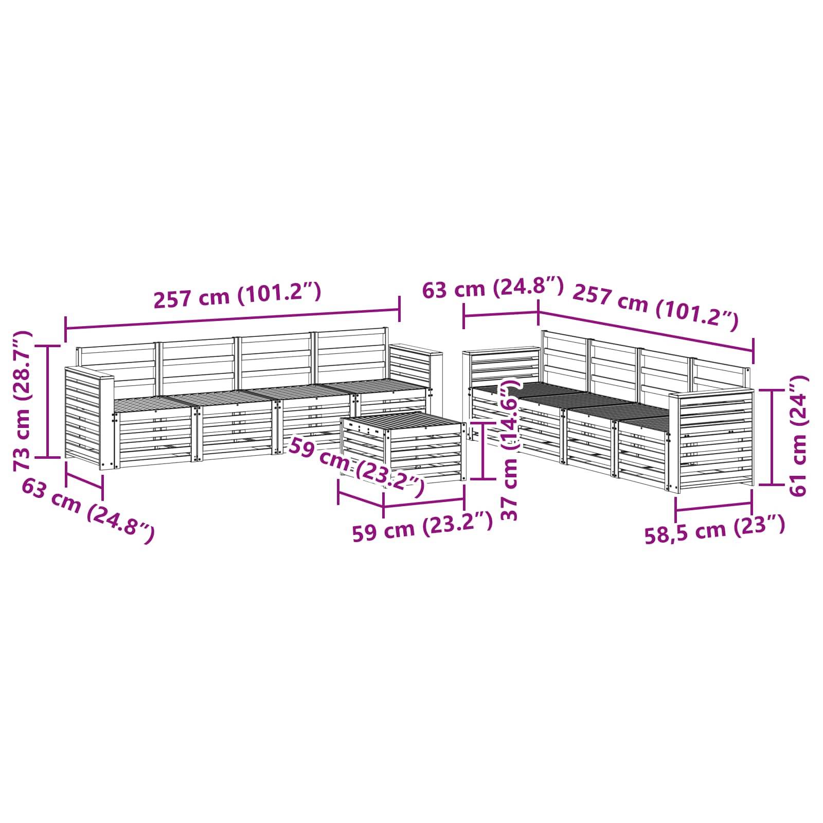 vidaXL Sofagarnituren 9 pcs Natur Massivholz Akazie