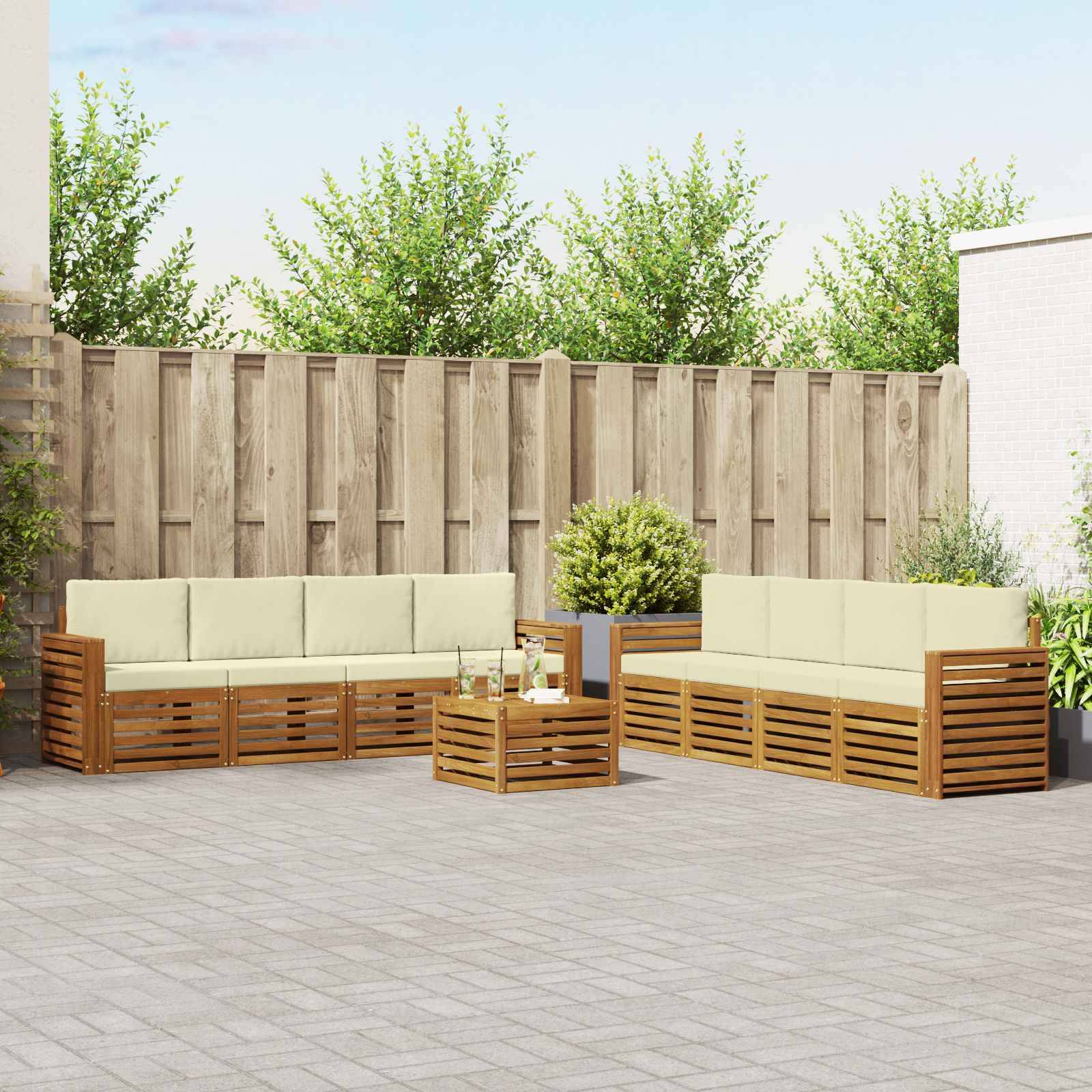 vidaXL Sofagarnituren 9 pcs Natur und Creme Massivholz Akazie
