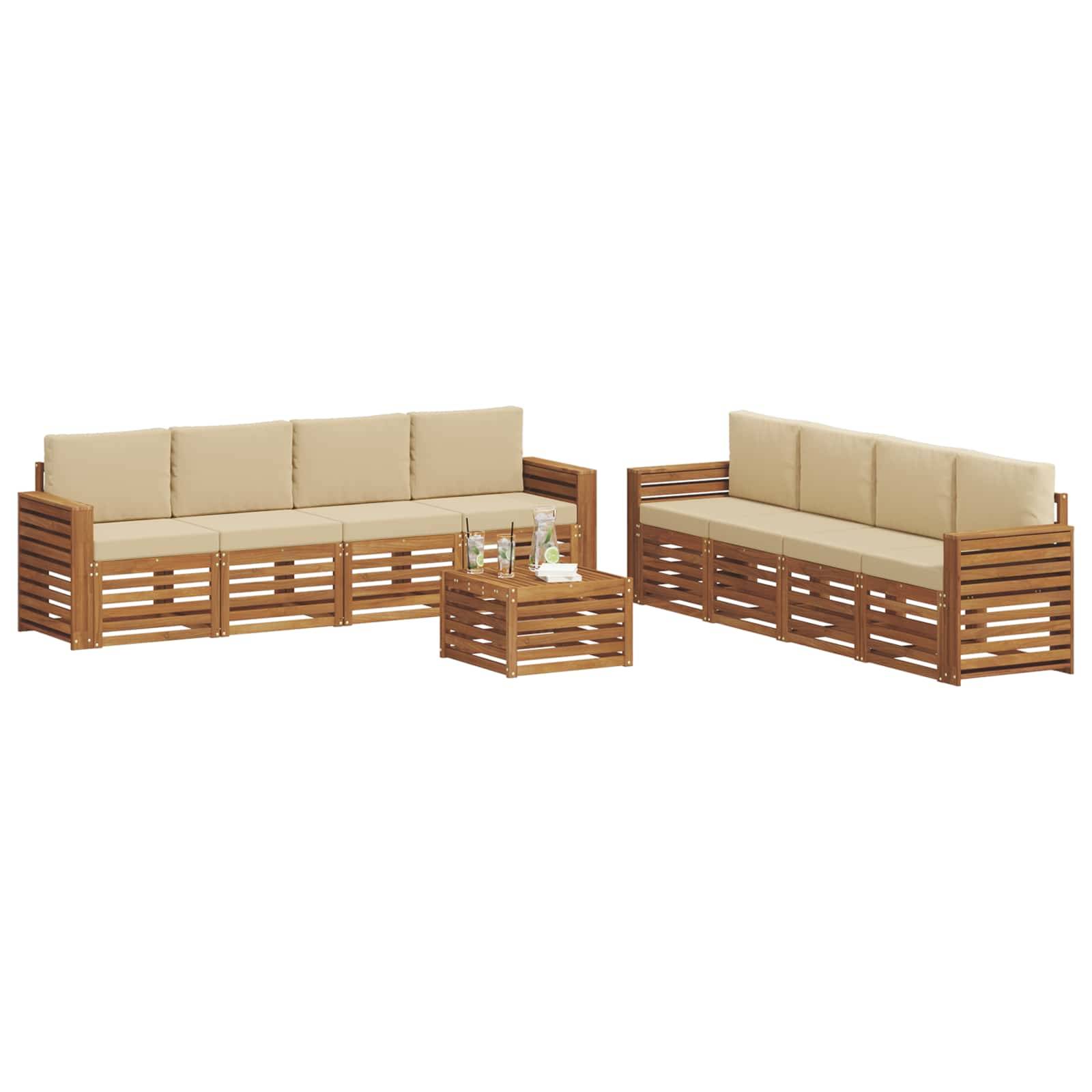 vidaXL Sofagarnituren 9 pcs Natur und Beige Massivholz Akazie