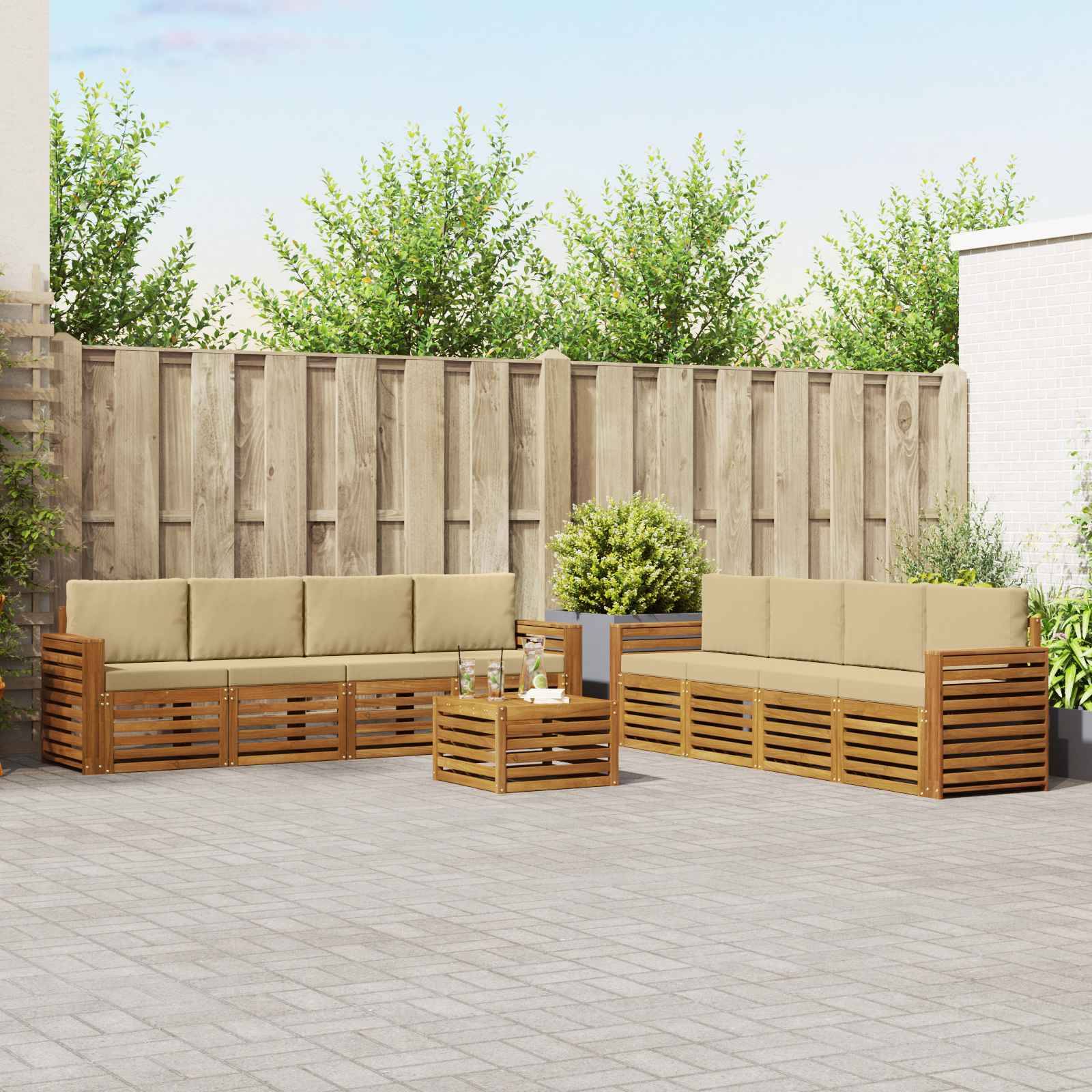 vidaXL Sofagarnituren 9 pcs Natur und Beige Massivholz Akazie