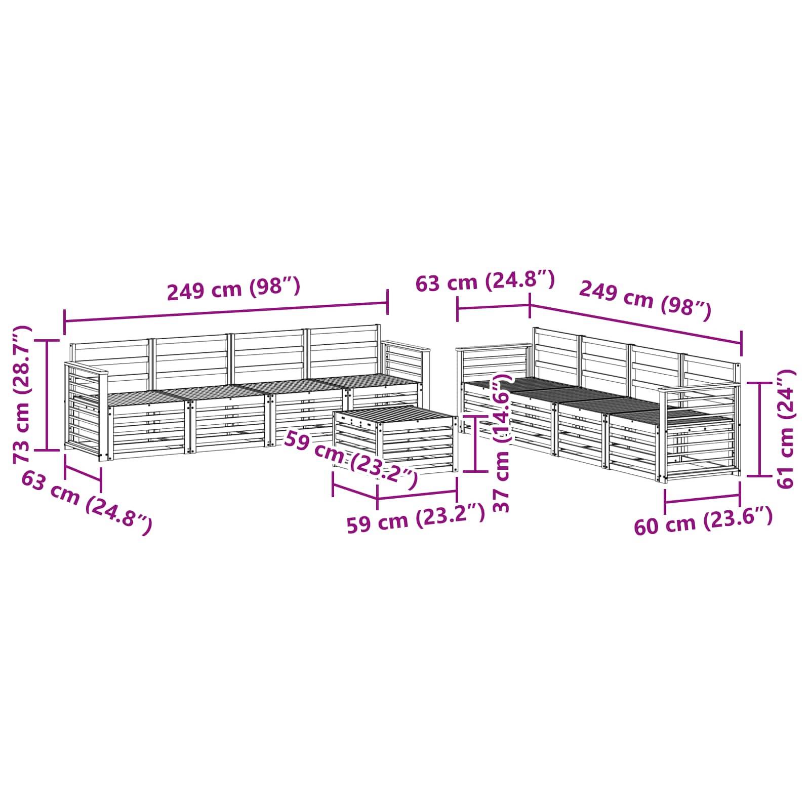 vidaXL Sofagarnituren 9 pcs Natur Massivholz Akazie