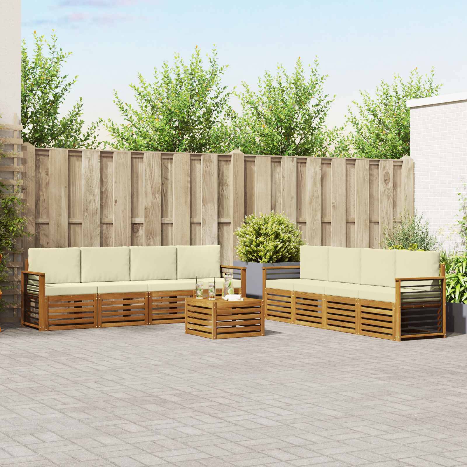 vidaXL Sofagarnituren 9 pcs Natur und Creme Massivholz Akazie