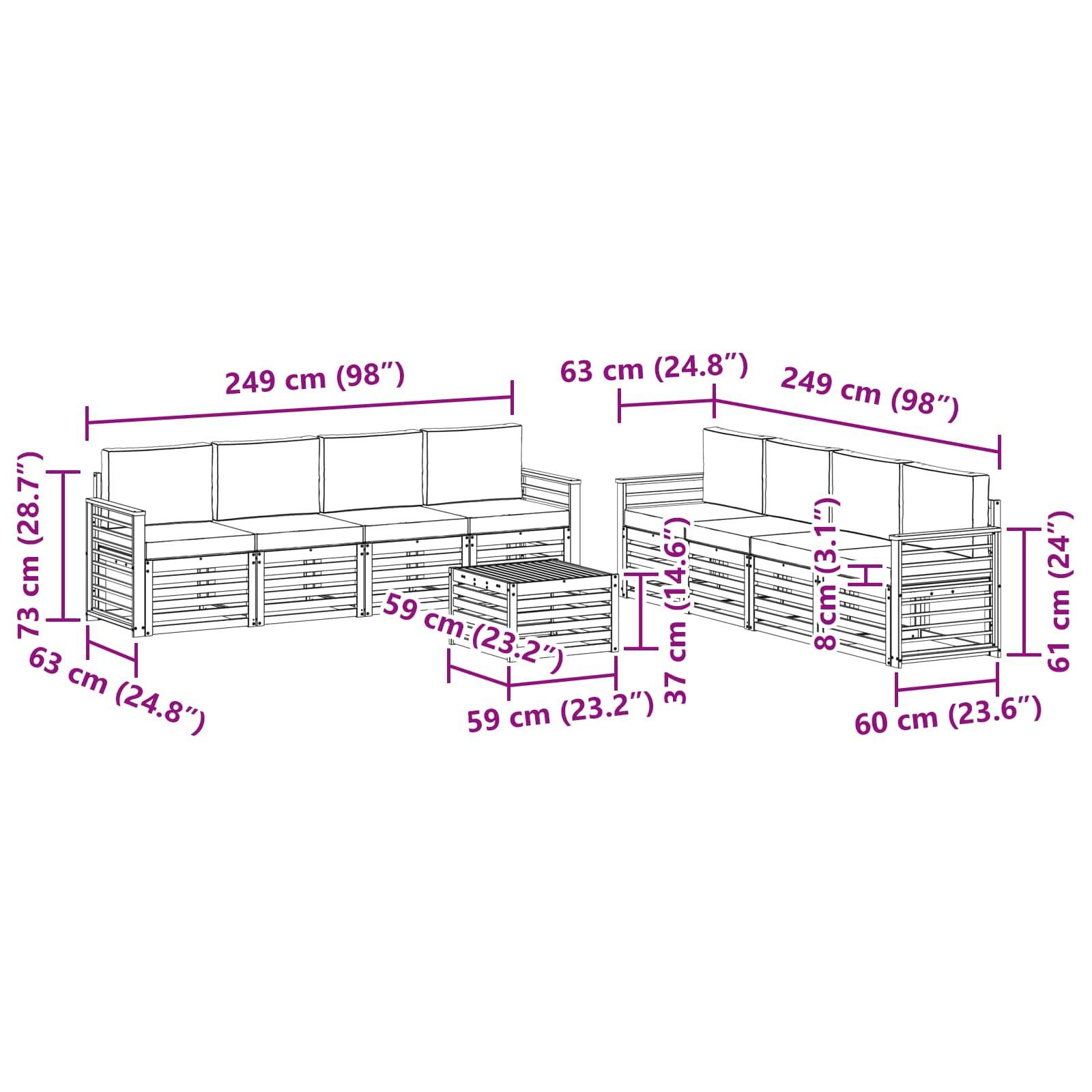 vidaXL Sofagarnituren mit Kissen 9 pcs Weiß und Beige Polyester