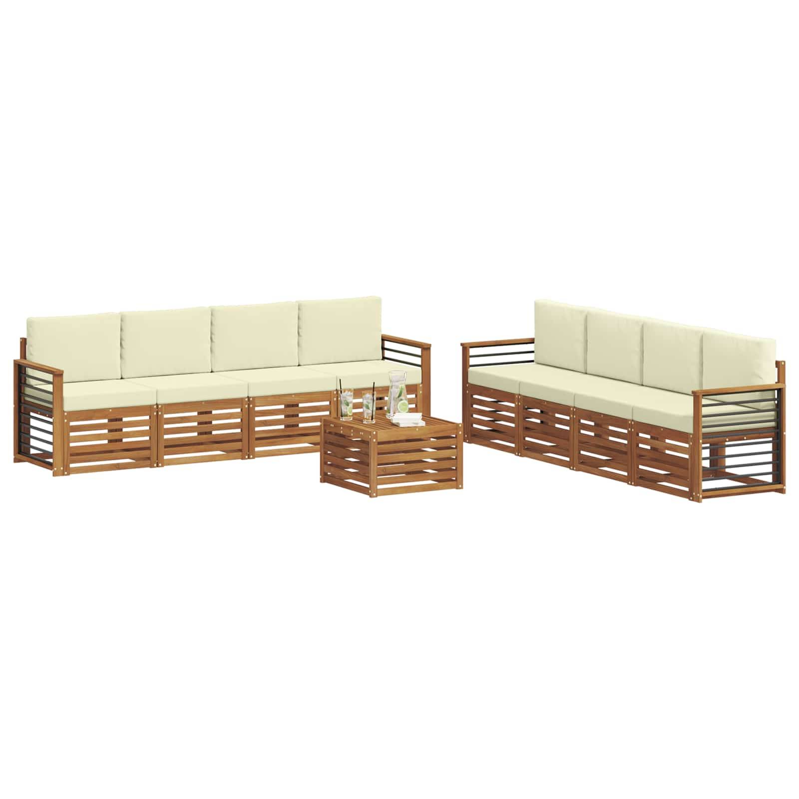vidaXL Sofagarnituren 9 pcs Natur und Creme Massivholz Akazie