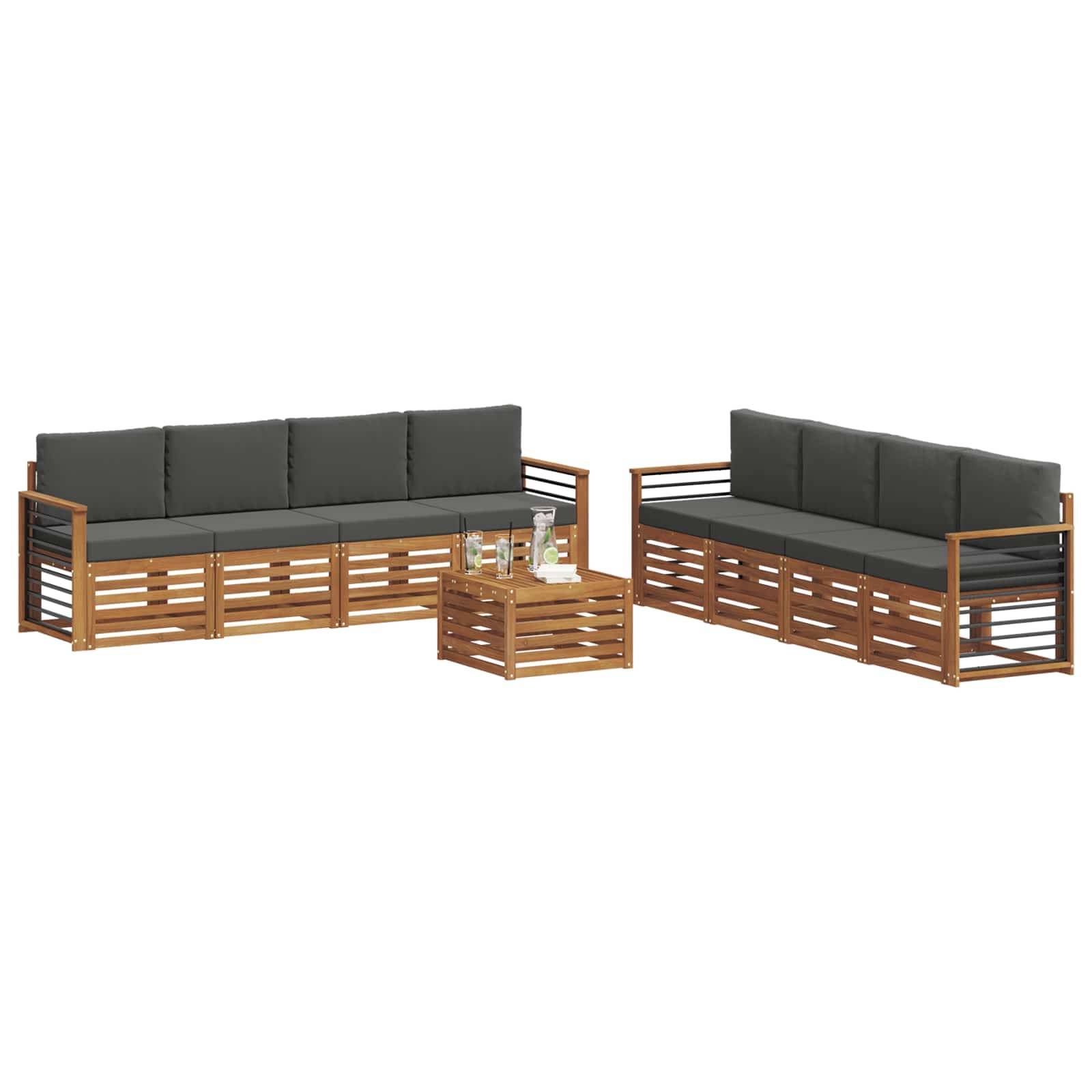 vidaXL Sofagarnituren 9 pcs Natur und Anthrazit Massivholz Akazie