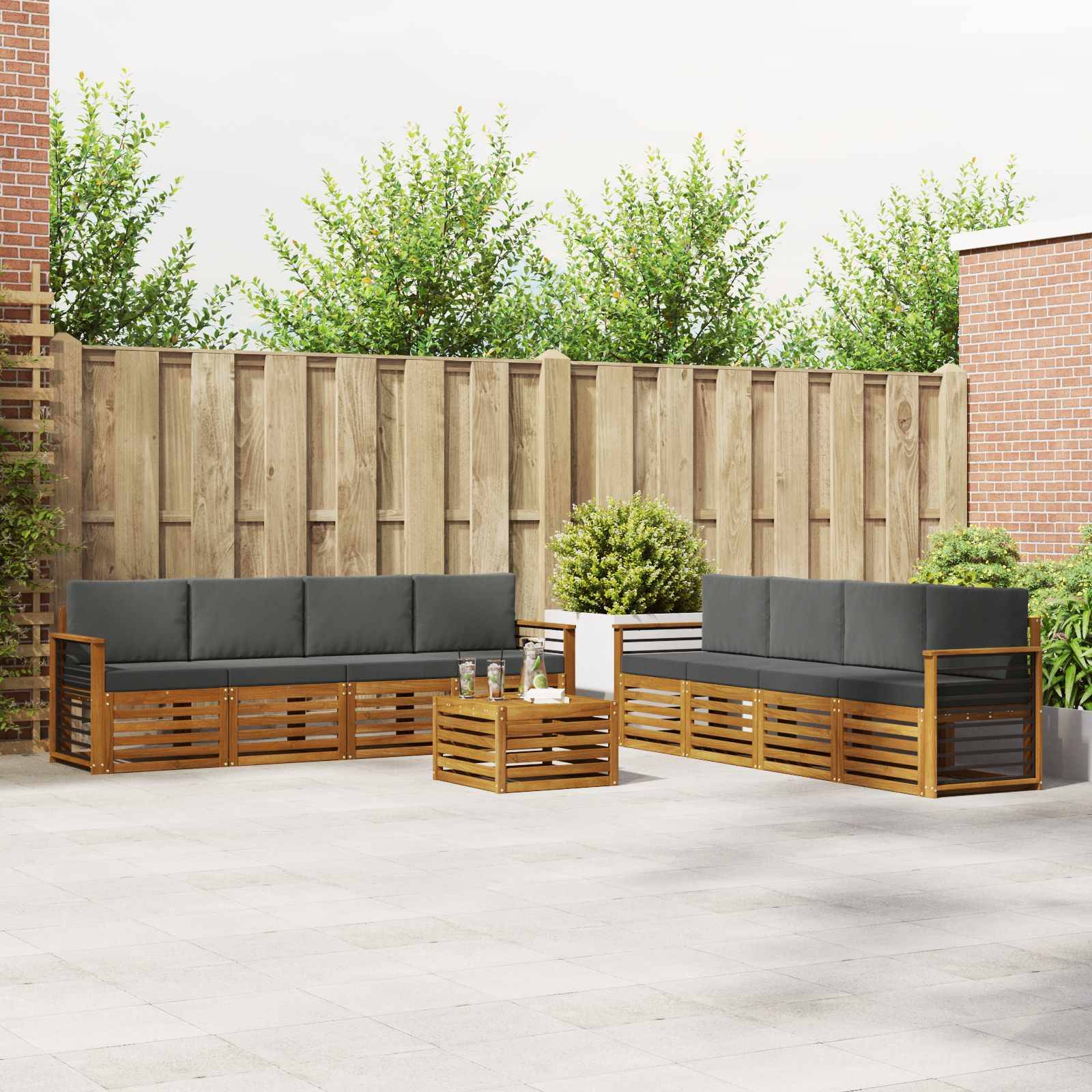 vidaXL Sofagarnituren 9 pcs Natur und Anthrazit Massivholz Akazie