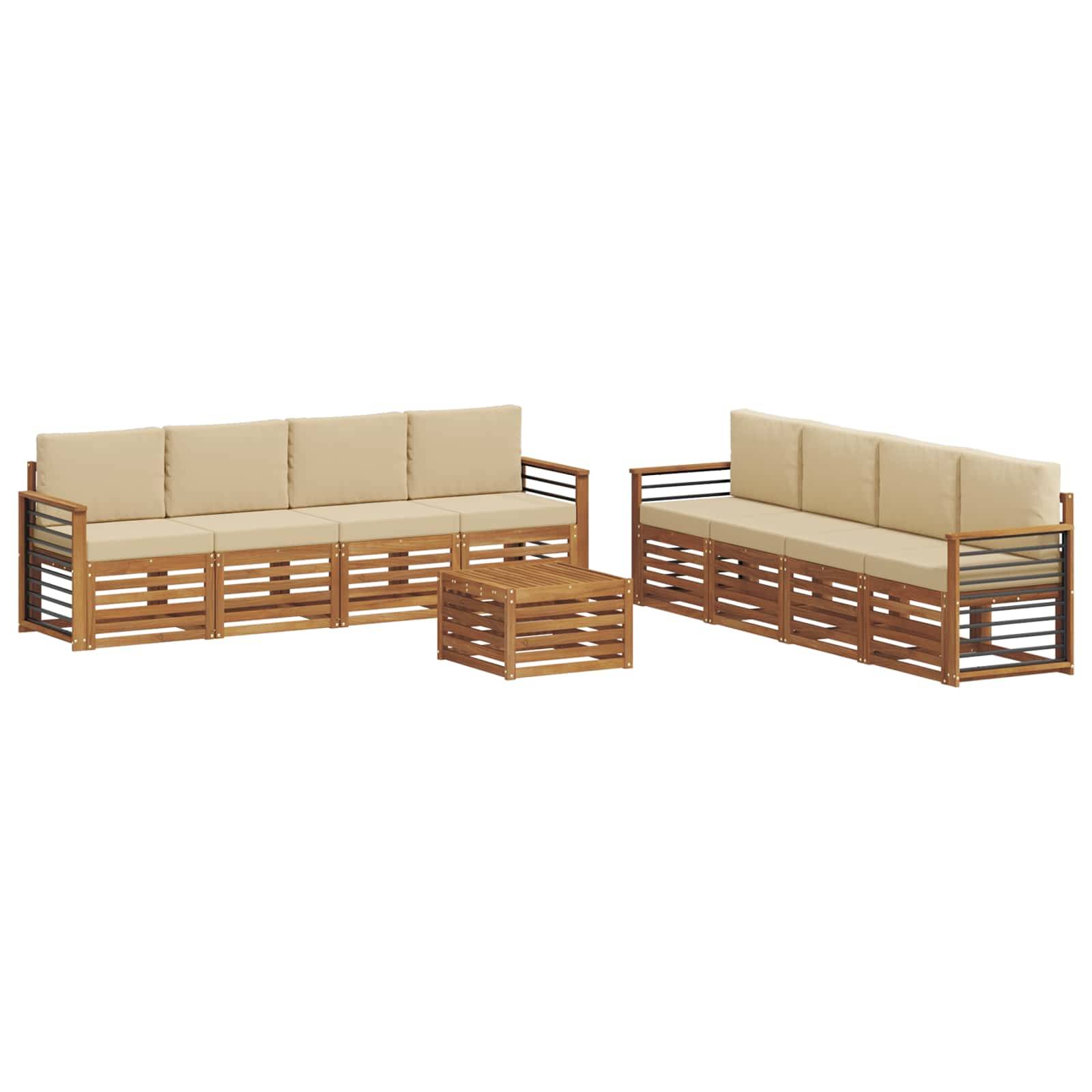 vidaXL Sofagarnituren 9 pcs Natur und Beige Massivholz Akazie