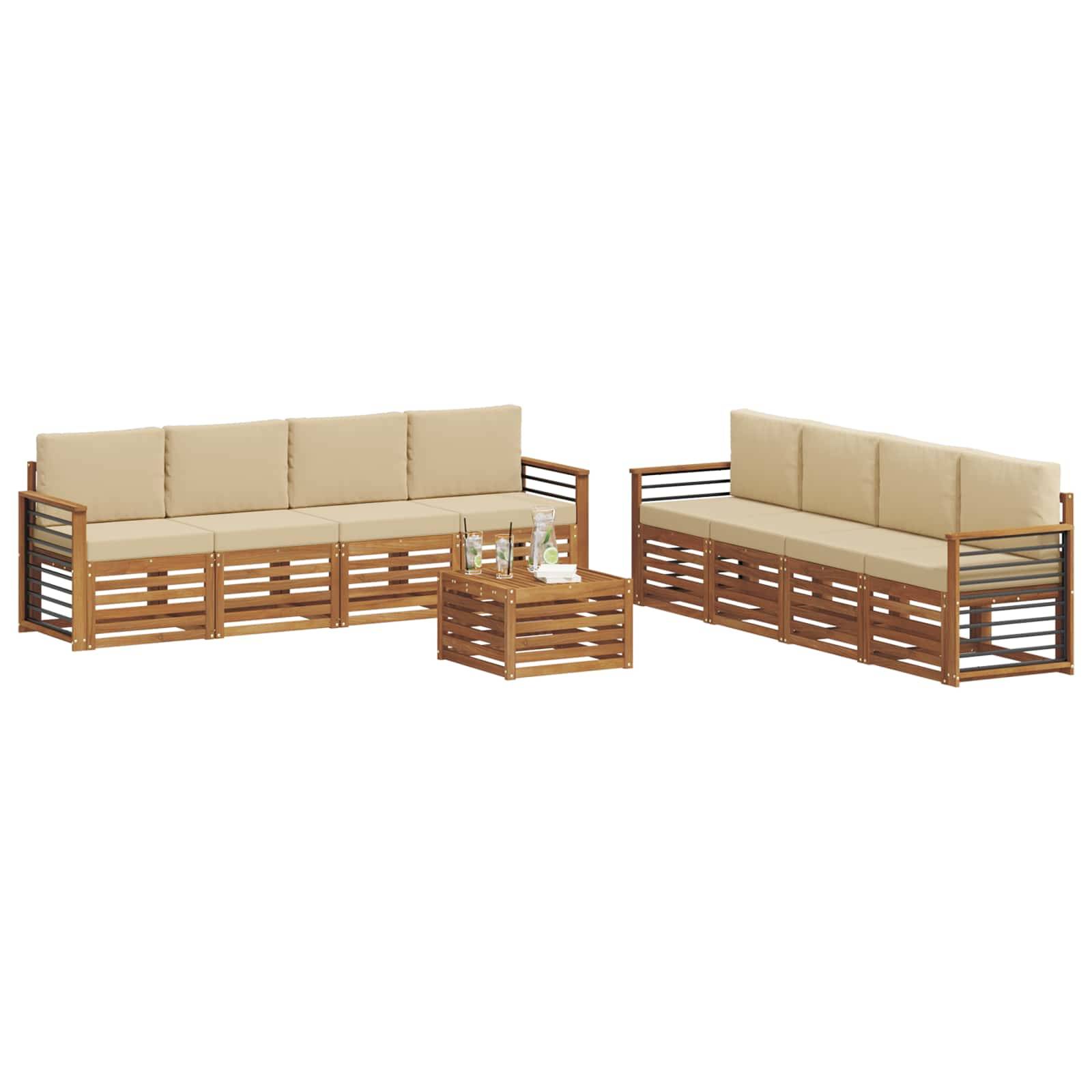 vidaXL Sofagarnituren 9 pcs Natur und Beige Massivholz Akazie