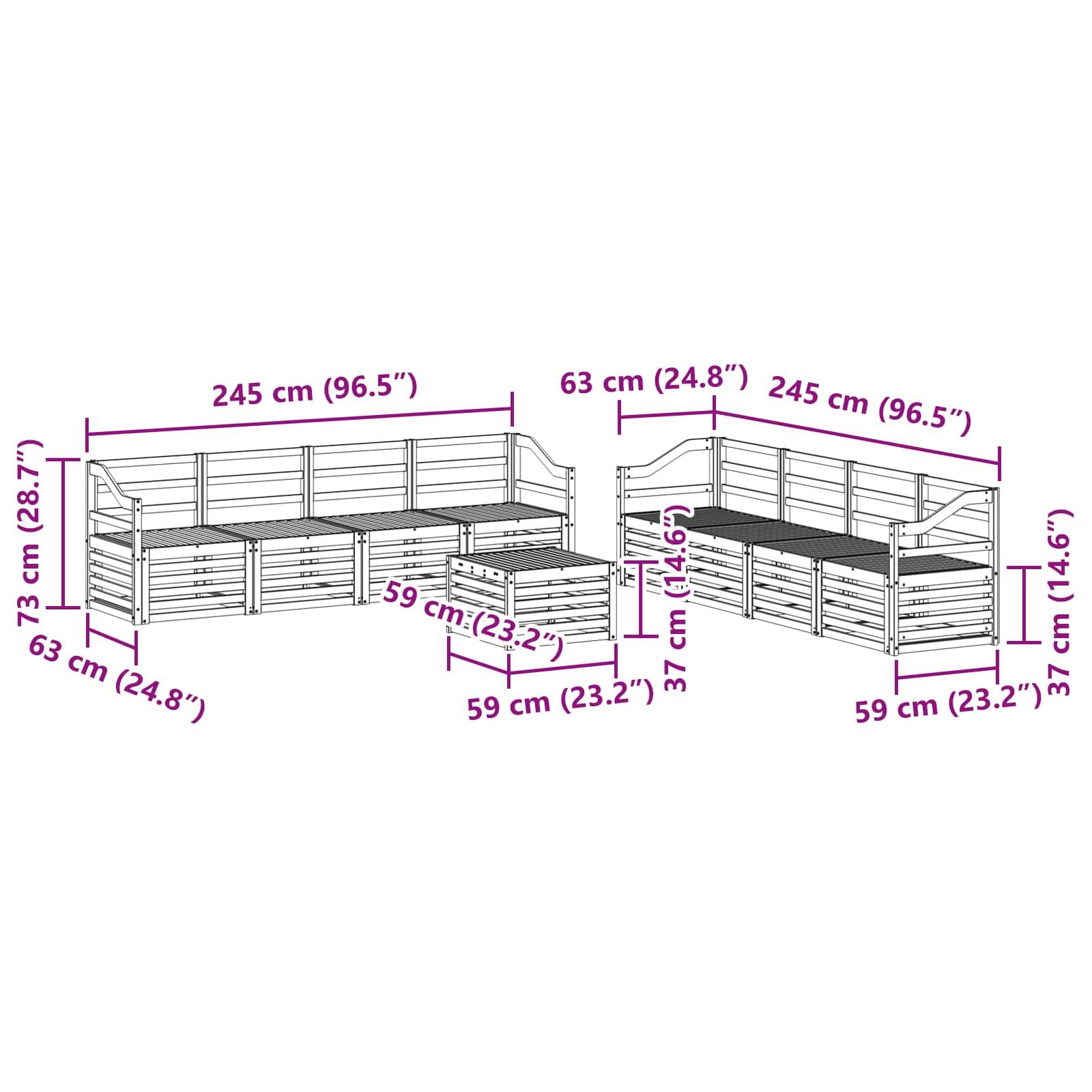 vidaXL Sofagarnituren 9 pcs Natur Massivholz Akazie