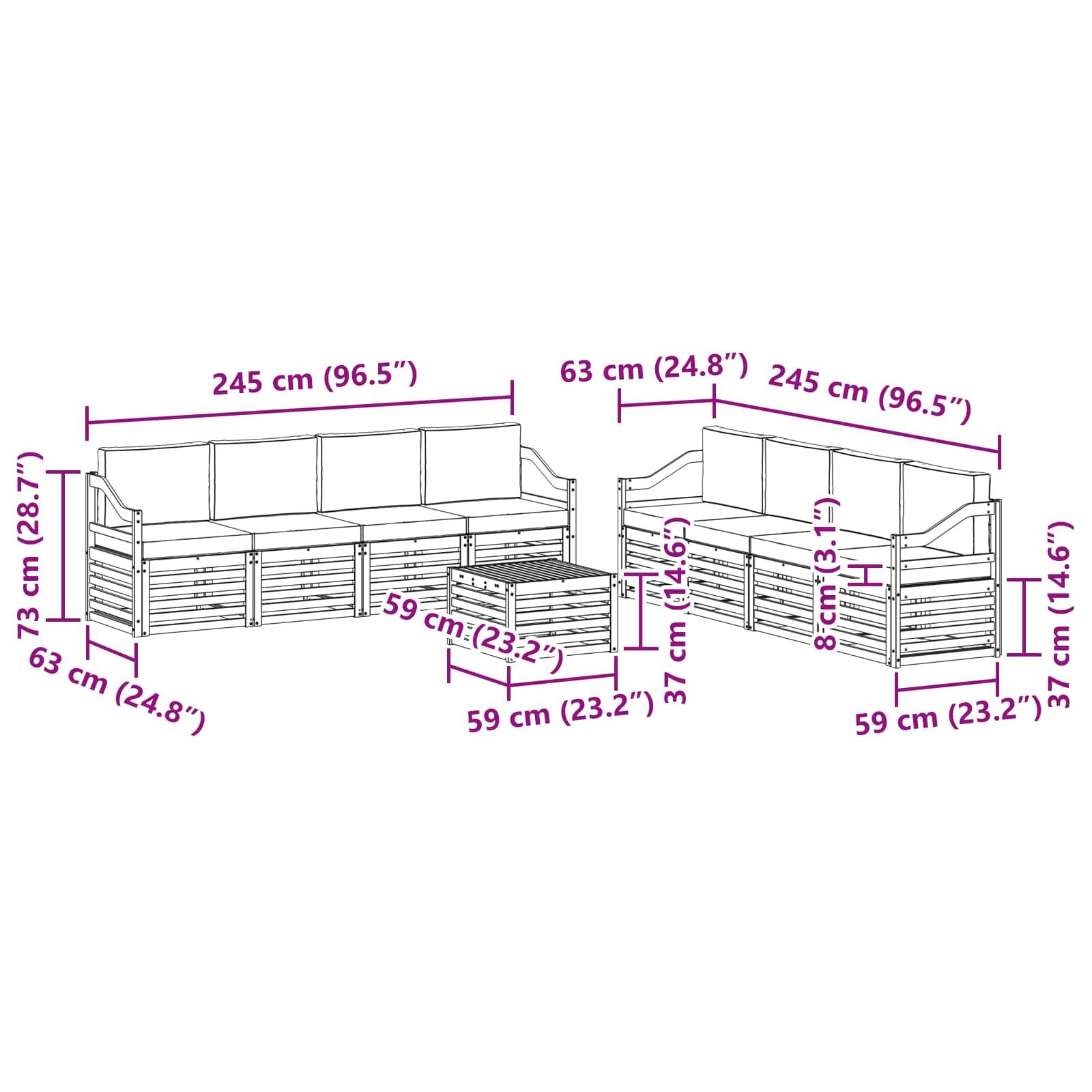 vidaXL Sofagarnituren 9 pcs Natur und Beige Massivholz Akazie