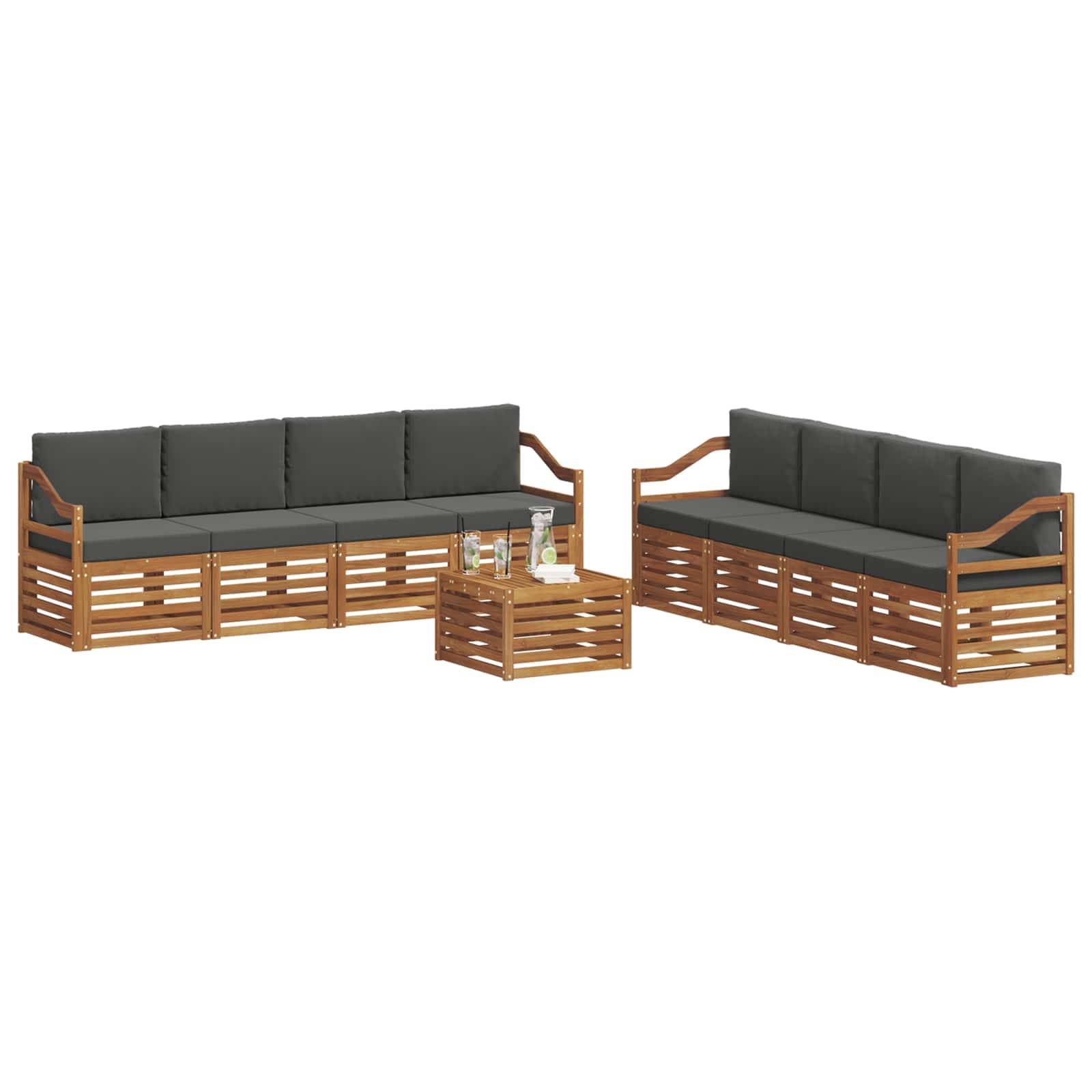 vidaXL Sofagarnituren 9 pcs Natur und Anthrazit Massivholz Akazie