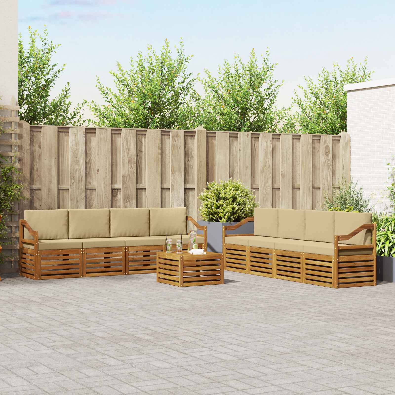 vidaXL Sofagarnituren 9 pcs Natur und Beige Massivholz Akazie