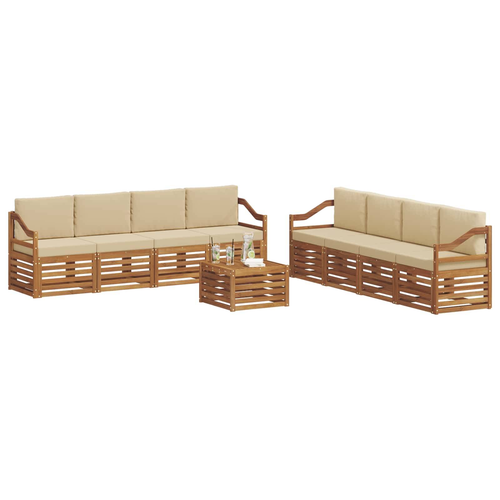 vidaXL Sofagarnituren 9 pcs Natur und Beige Massivholz Akazie