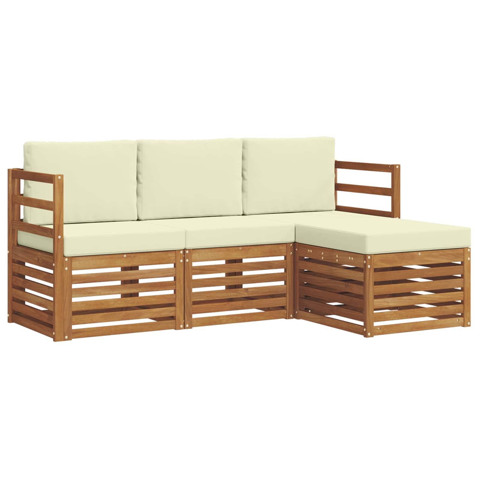 vidaXL Outdoor-Sofagarnitur 4 pcs Natur und Creme Massivholz Akazie
