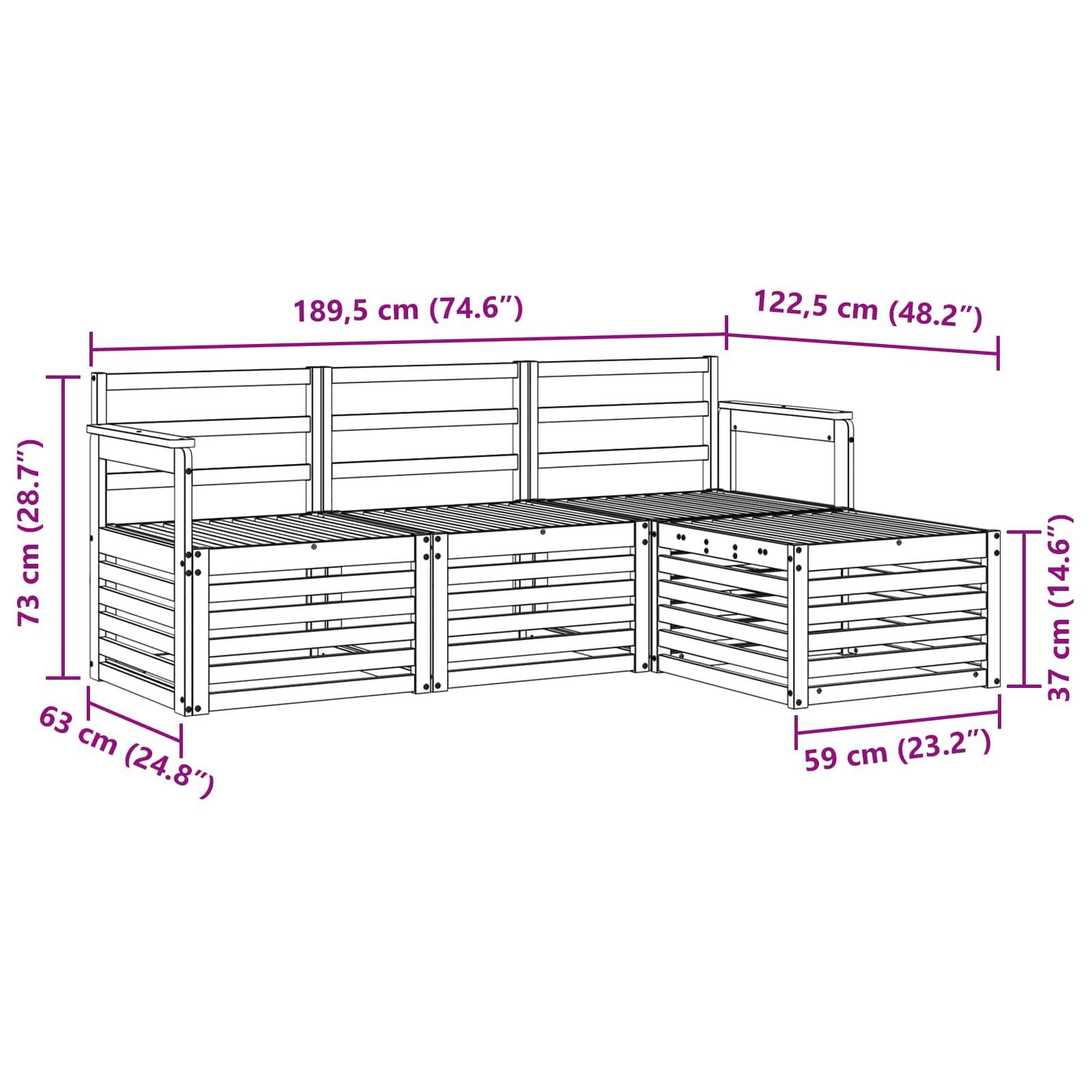 vidaXL Sofagarnituren 4 pcs Natur Massivholz Akazie