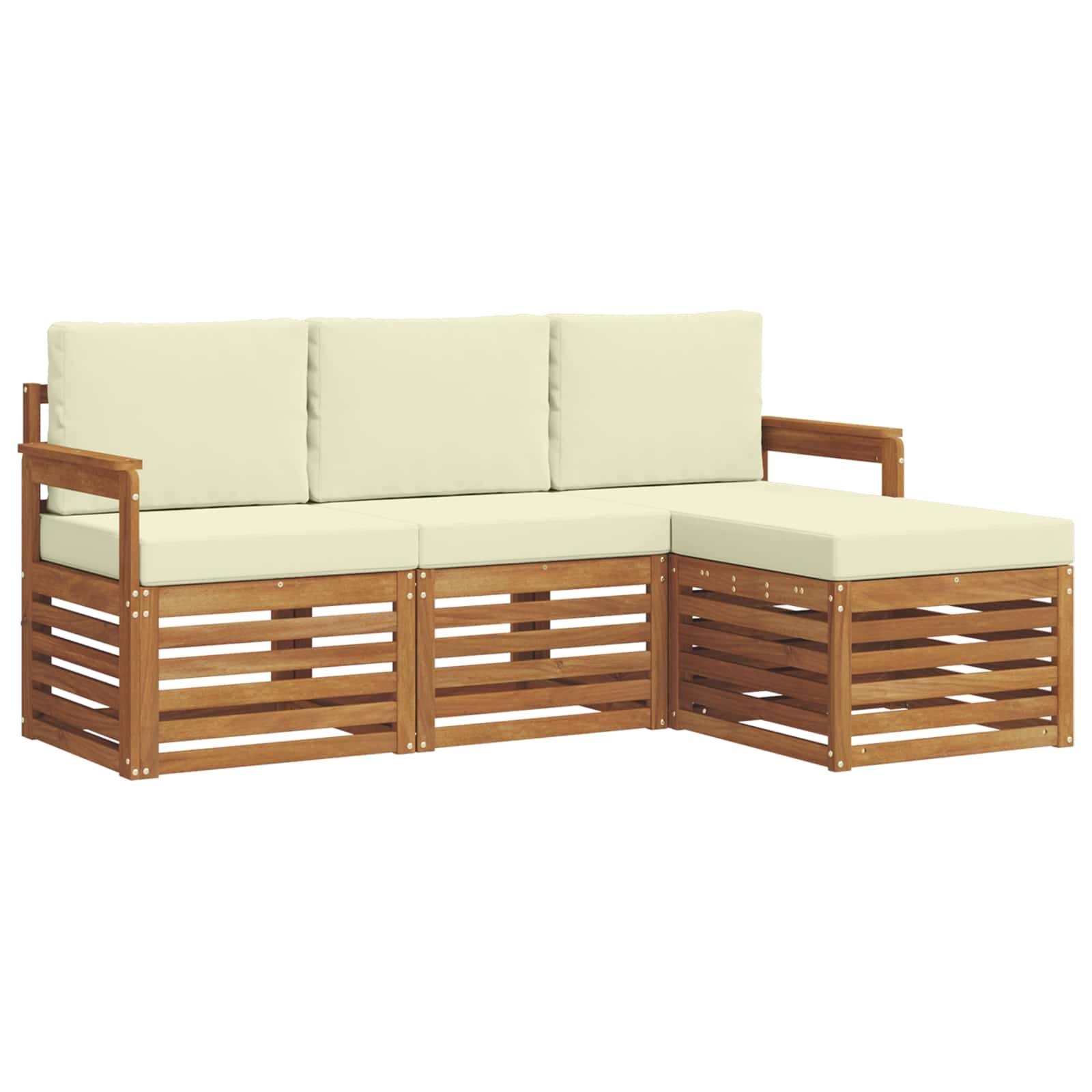 vidaXL Outdoor-Sofagarnitur 4 pcs Natur und Creme Massivholz Akazie