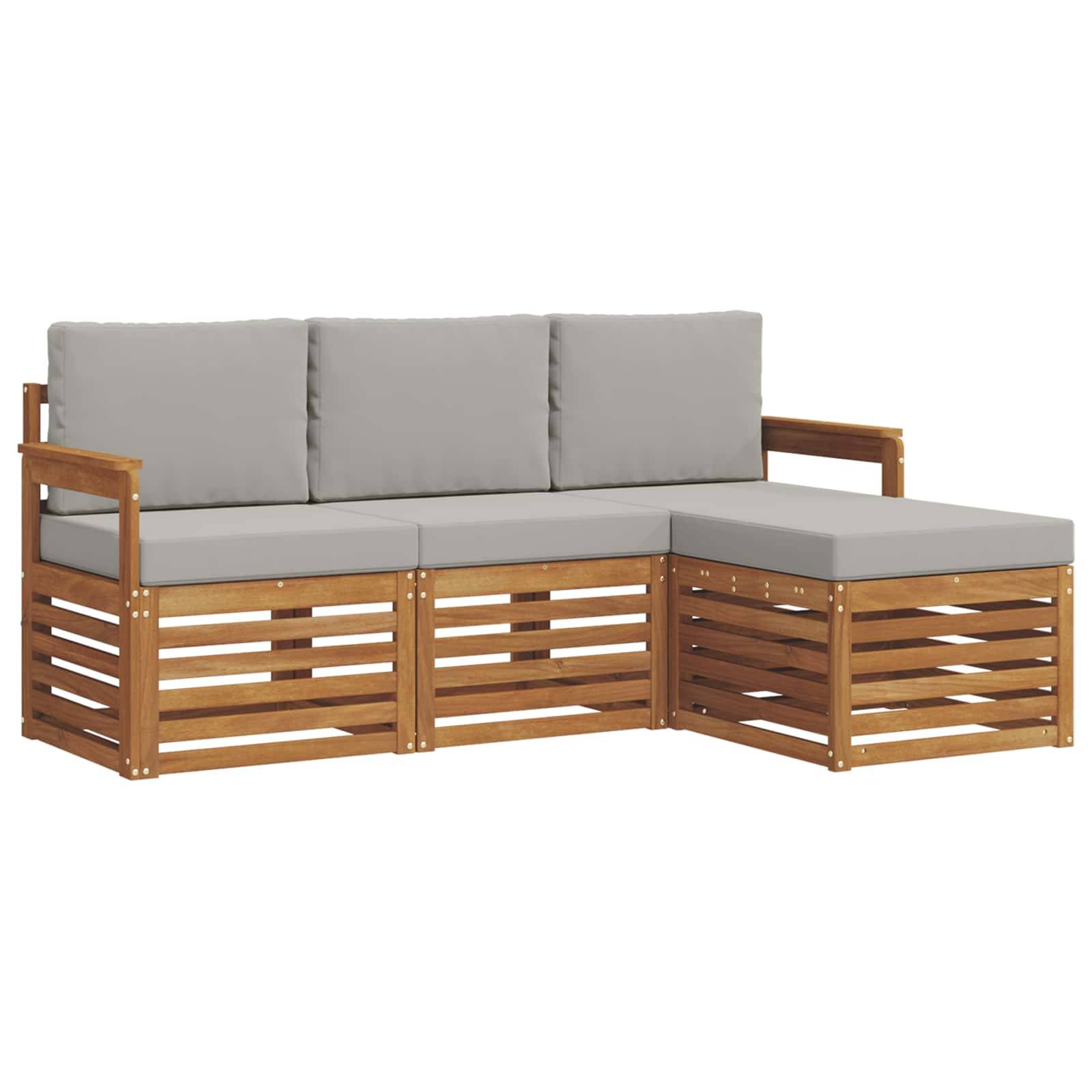 vidaXL Outdoor-Sofagarnitur mit Kissen 4 pcs Natürlich und Hellgrau