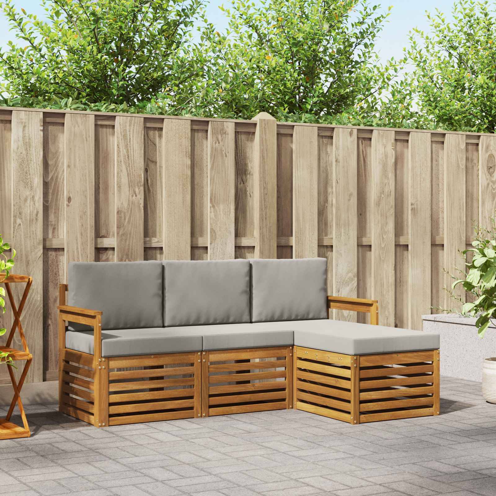 vidaXL Outdoor-Sofagarnitur mit Kissen 4 pcs Natürlich und Hellgrau