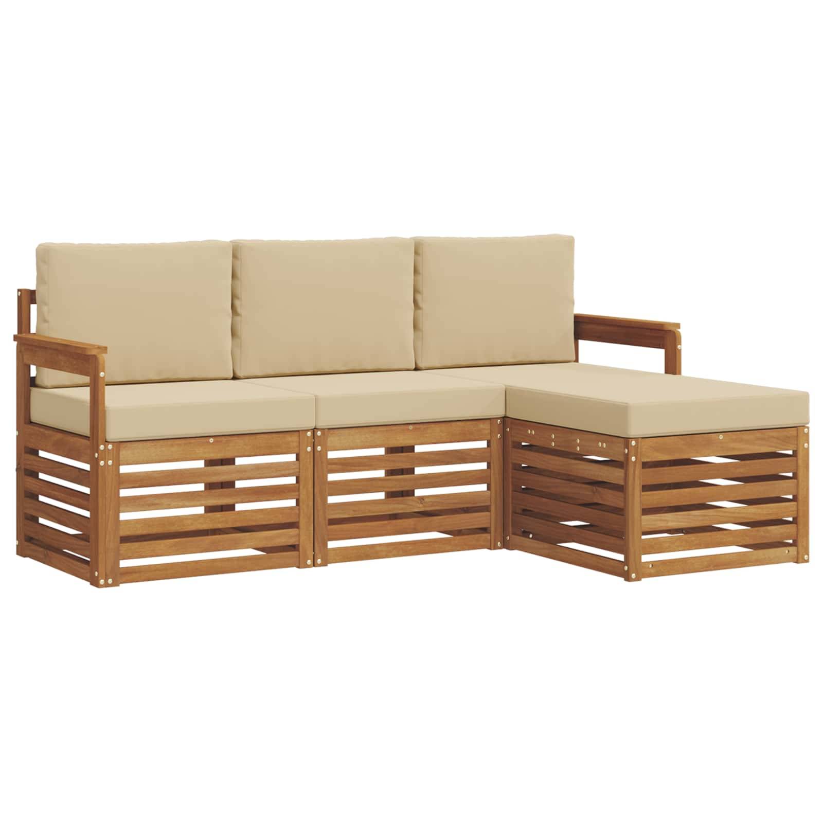 vidaXL Outdoor-Sofagarnitur 4 pcs Natur und Beige Massivholz Akazie